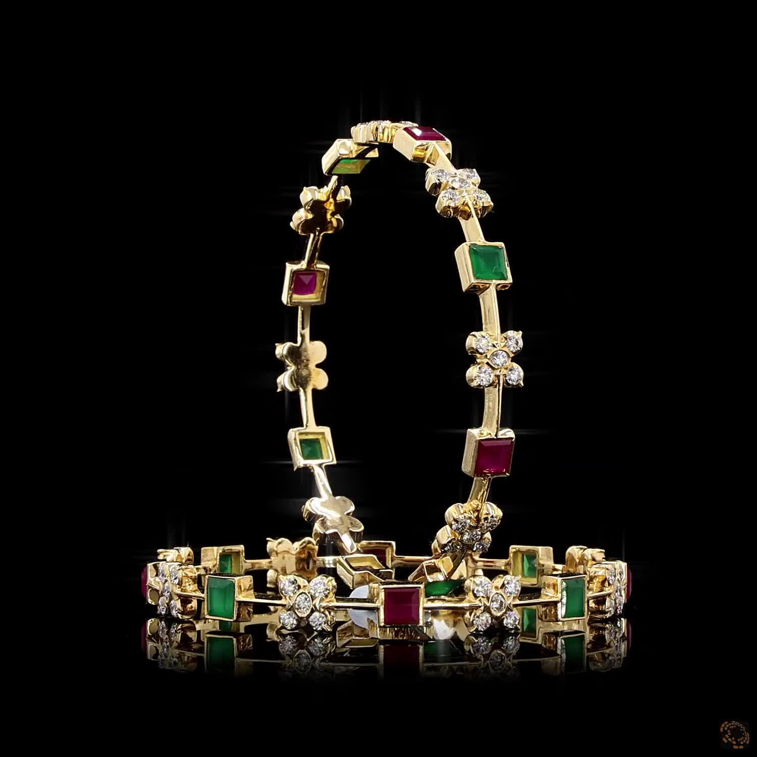 Emerald & Ruby Diamond Bangles in 18KT Yellow Gold