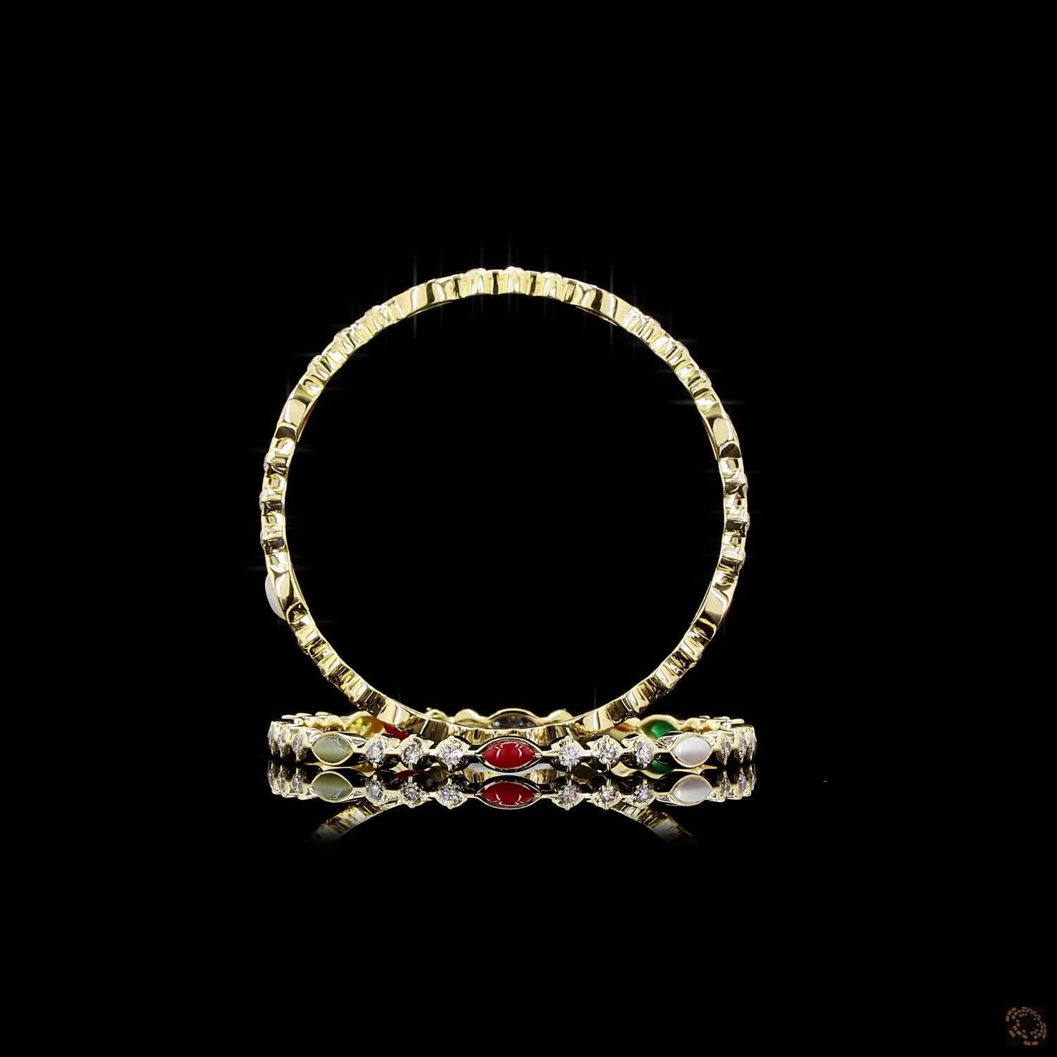 Navratna Stone Diamond Bangles in 18KT Yellow Gold