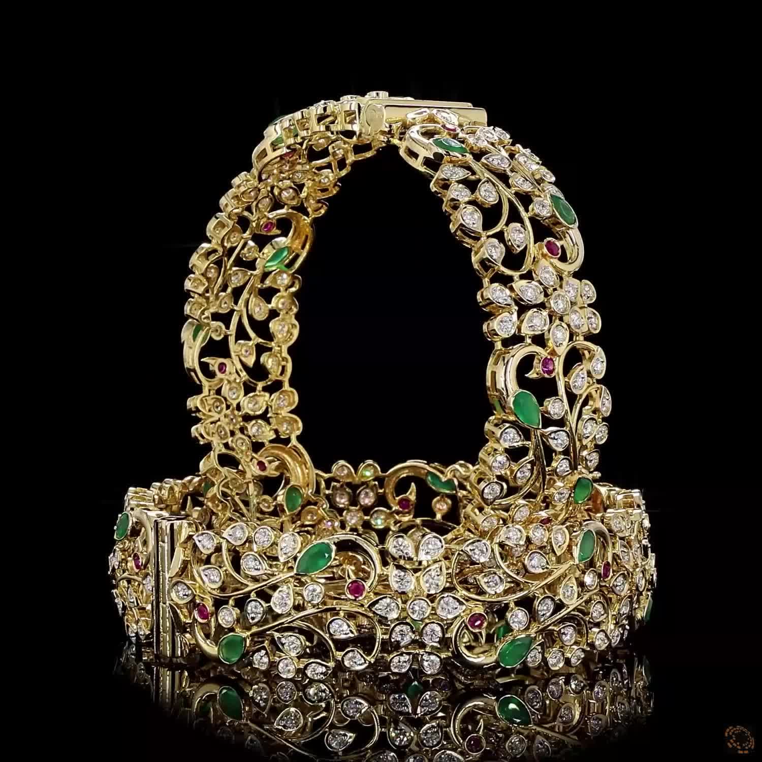 Emerald & Ruby Diamond Bangles in 18KT Yellow Gold