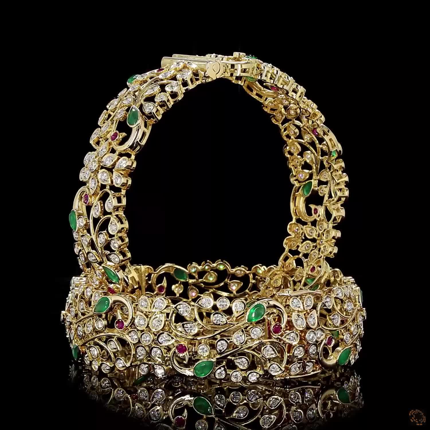 Emerald & Ruby Diamond Bangles in 18KT Yellow Gold