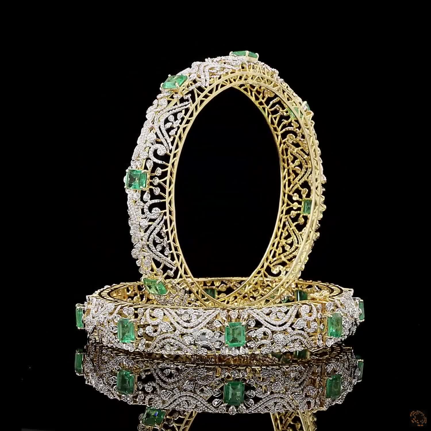 Emerald Diamond Bangles in 18KT Yellow Gold