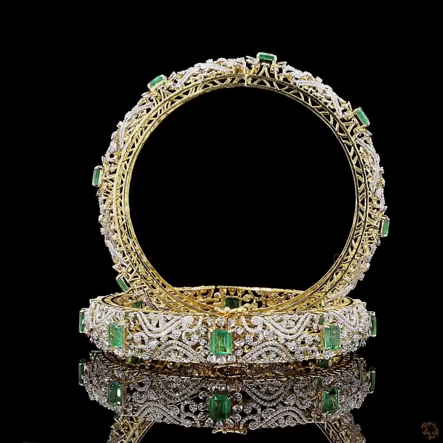 Emerald Diamond Bangles in 18KT Yellow Gold