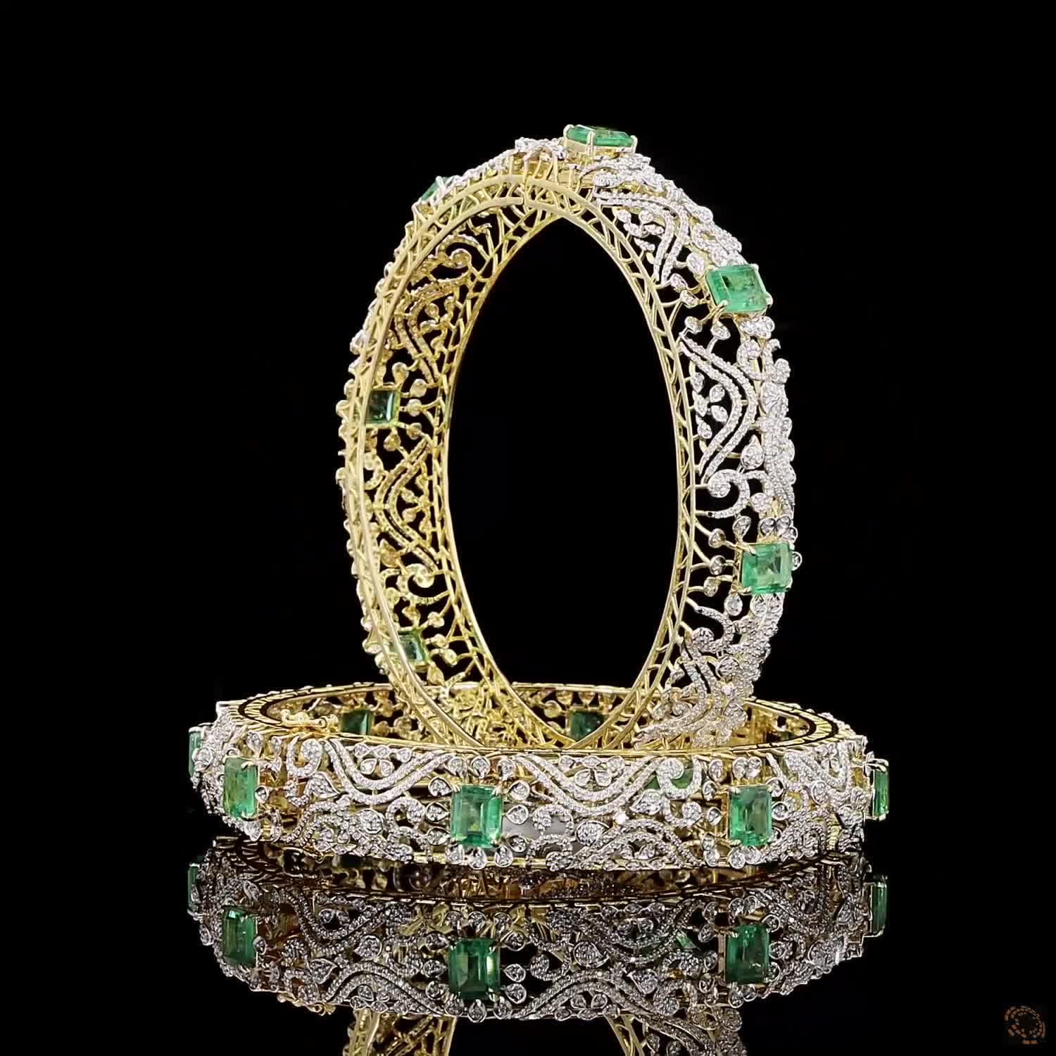 Emerald Diamond Bangles in 18KT Yellow Gold