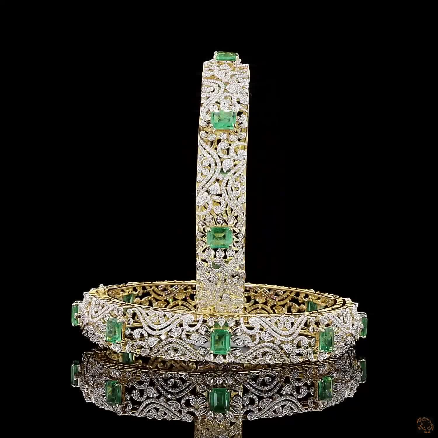 Emerald Diamond Bangles in 18KT Yellow Gold