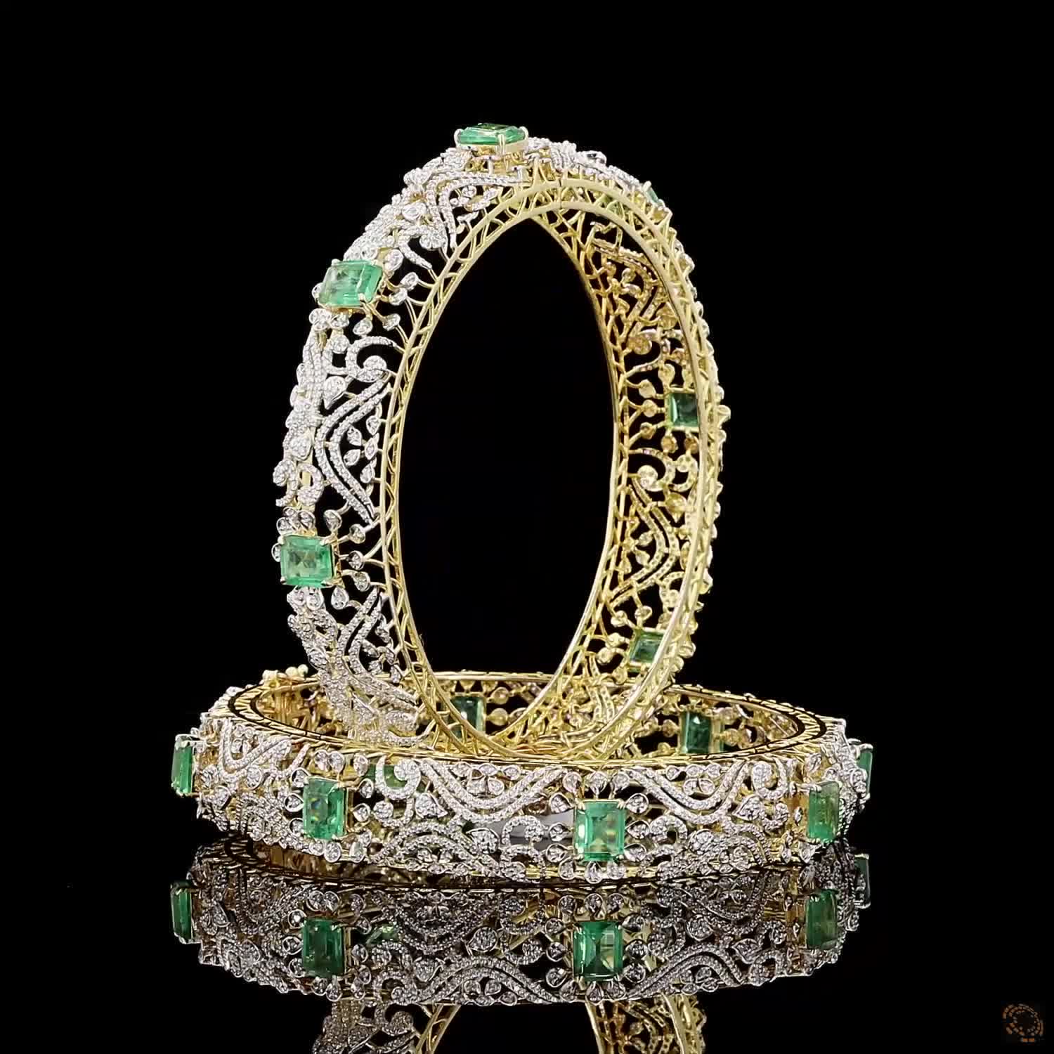 Emerald Diamond Bangles in 18KT Yellow Gold