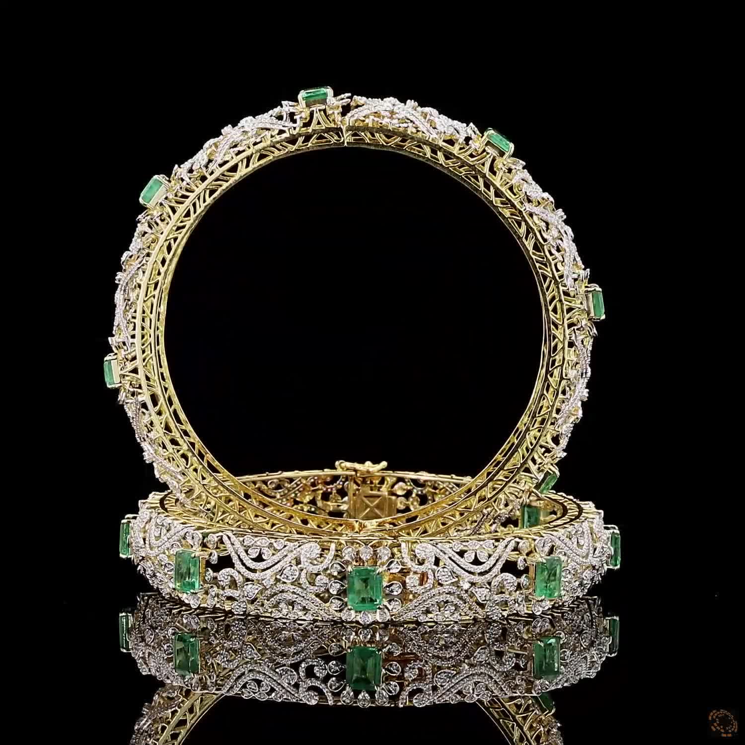 Emerald Diamond Bangles in 18KT Yellow Gold