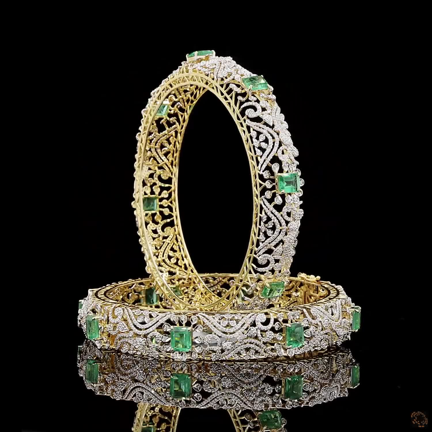 Emerald Diamond Bangles in 18KT Yellow Gold