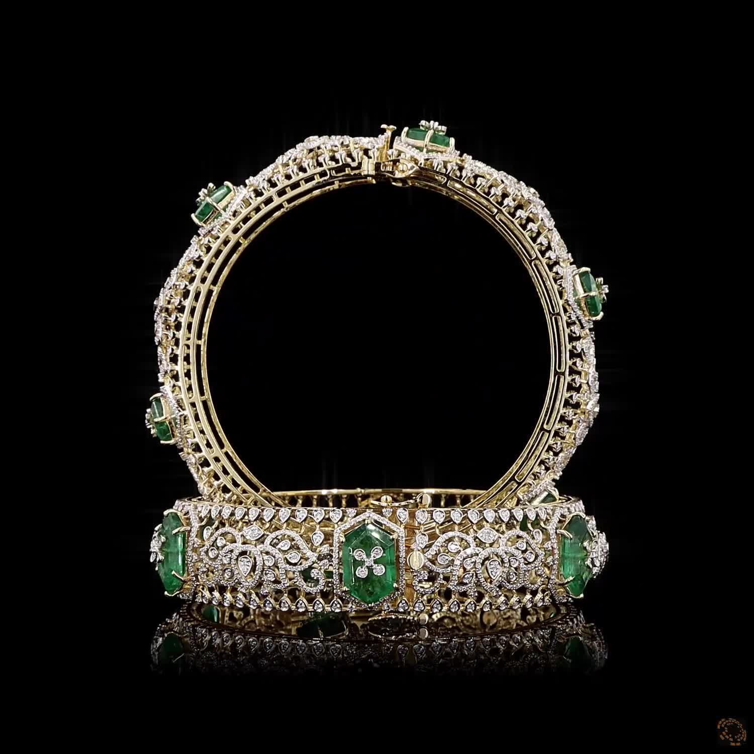Emerald Diamond Bangles in 18KT Yellow Gold