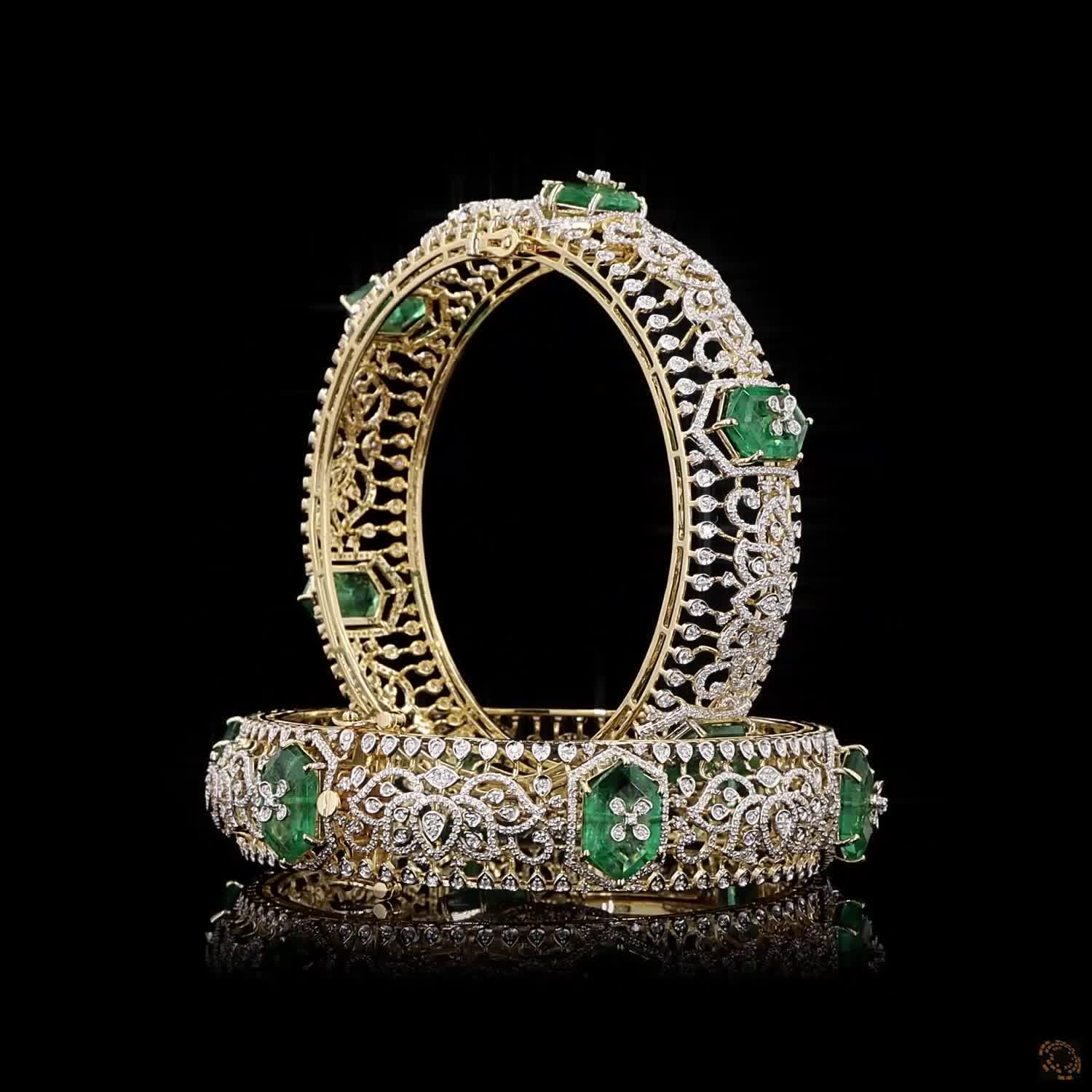 Emerald Diamond Bangles in 18KT Yellow Gold