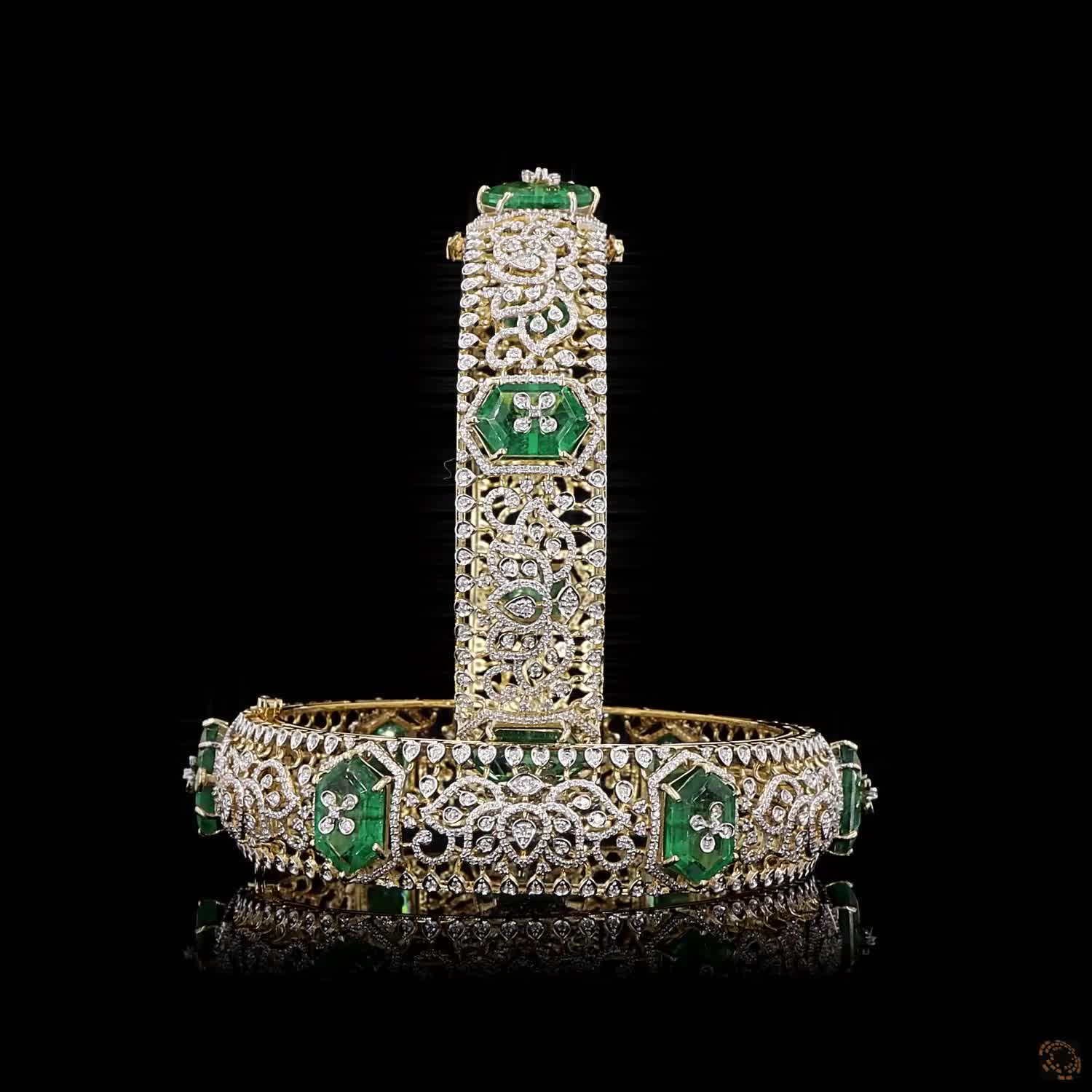 Emerald Diamond Bangles in 18KT Yellow Gold