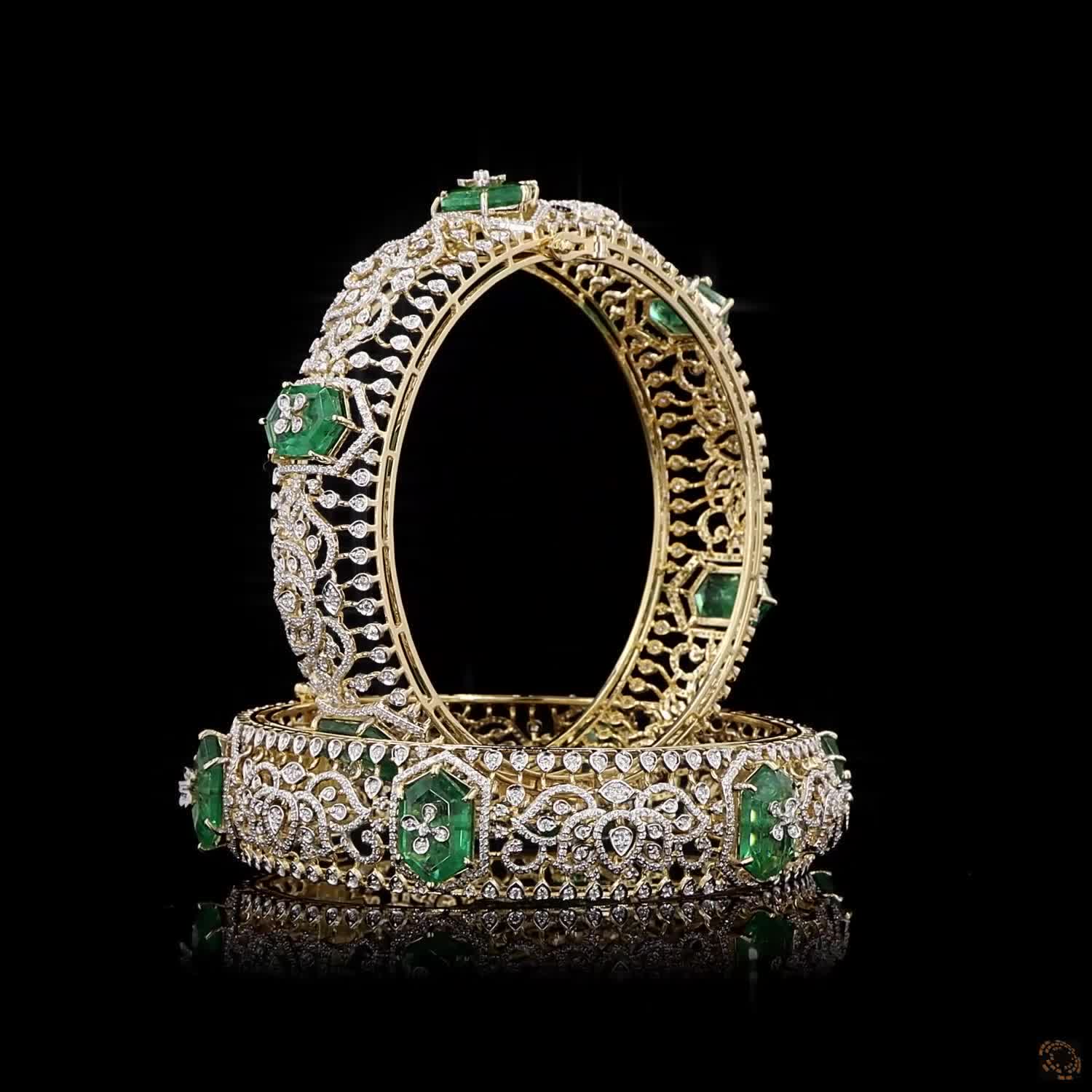Emerald Diamond Bangles in 18KT Yellow Gold