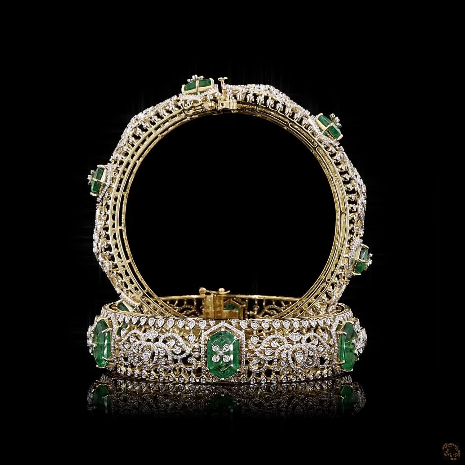 Emerald Diamond Bangles in 18KT Yellow Gold