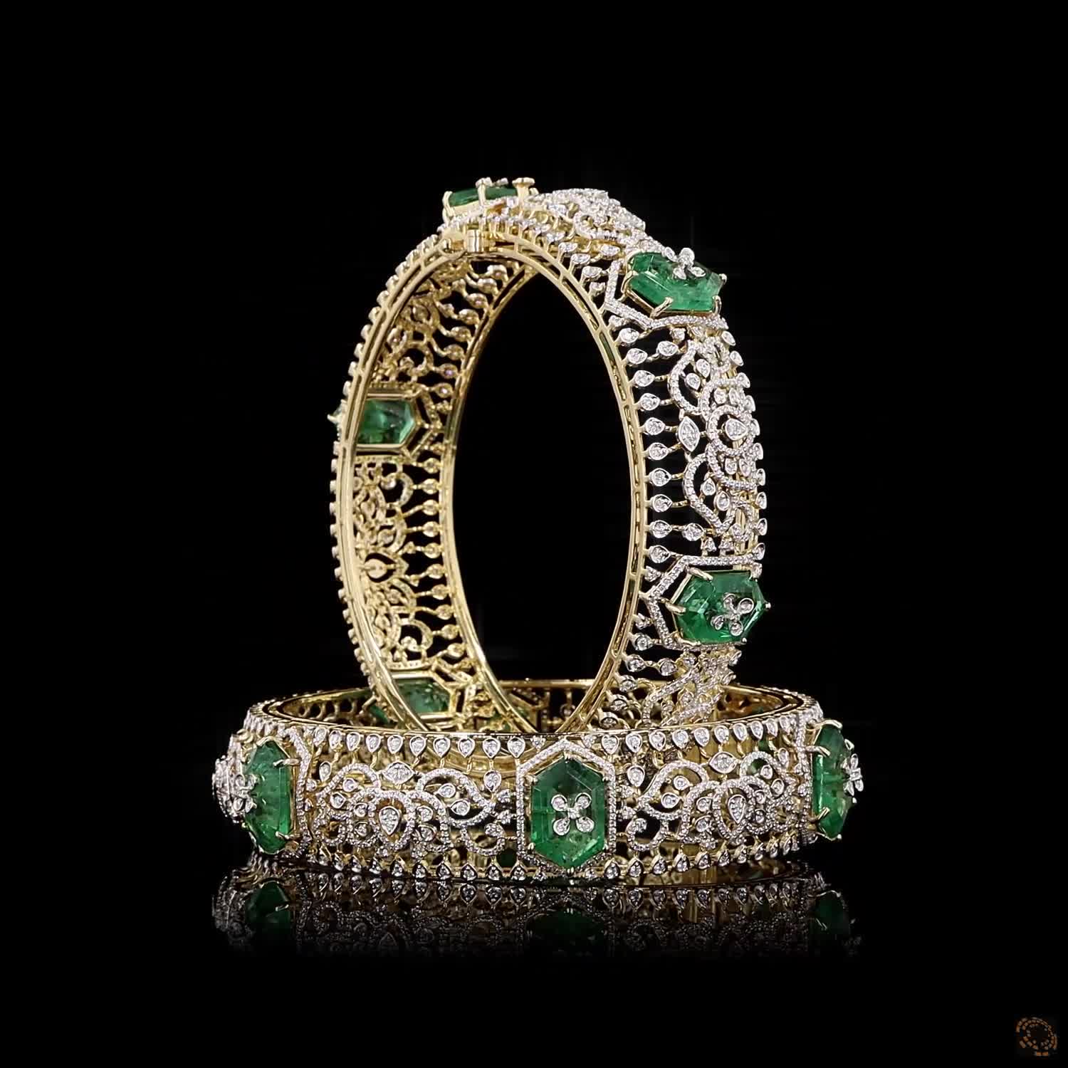 Emerald Diamond Bangles in 18KT Yellow Gold
