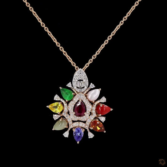 Navratna Stone Diamond Pendant in 18KT Rose Gold