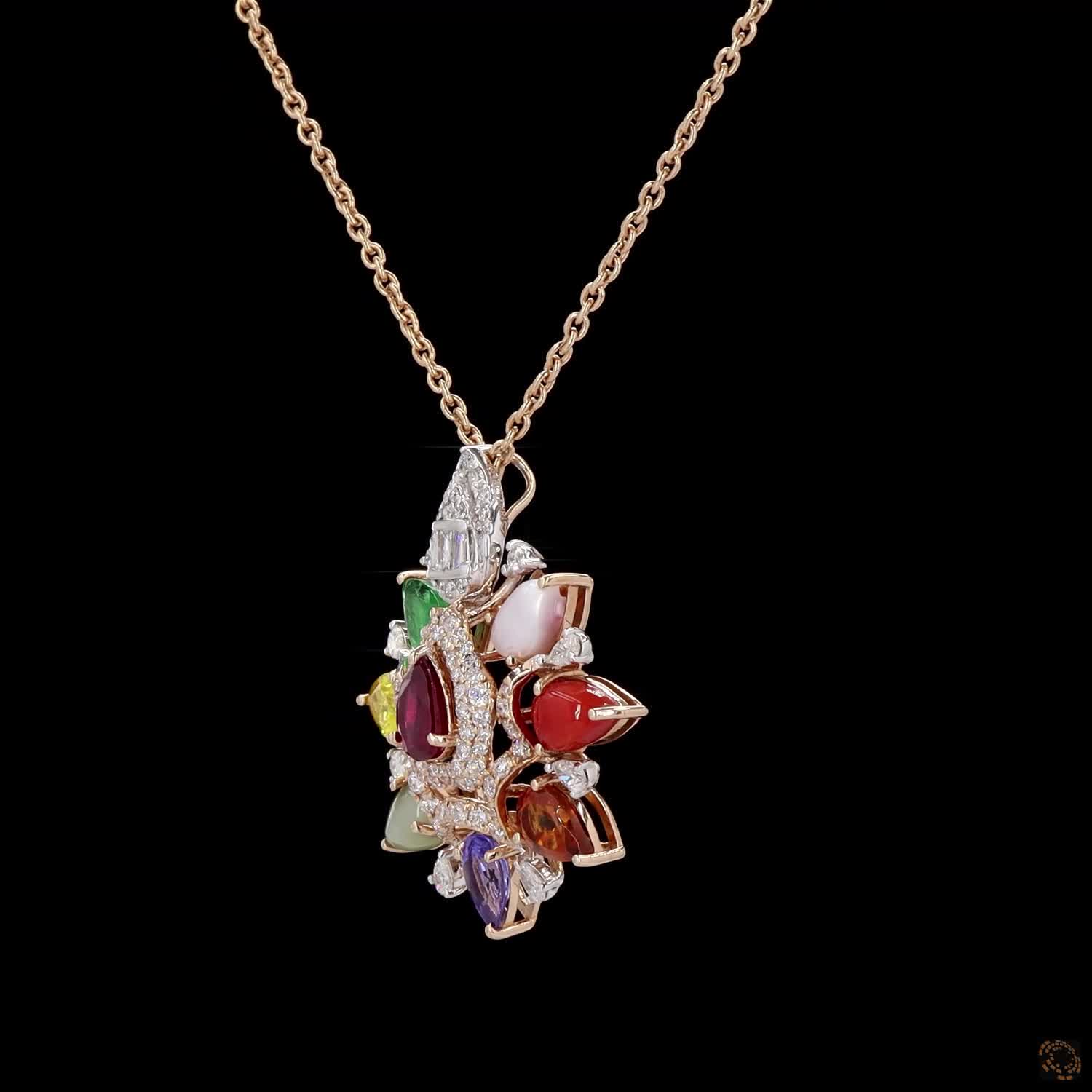 Navratna Stone Diamond Pendant in 18KT Rose Gold