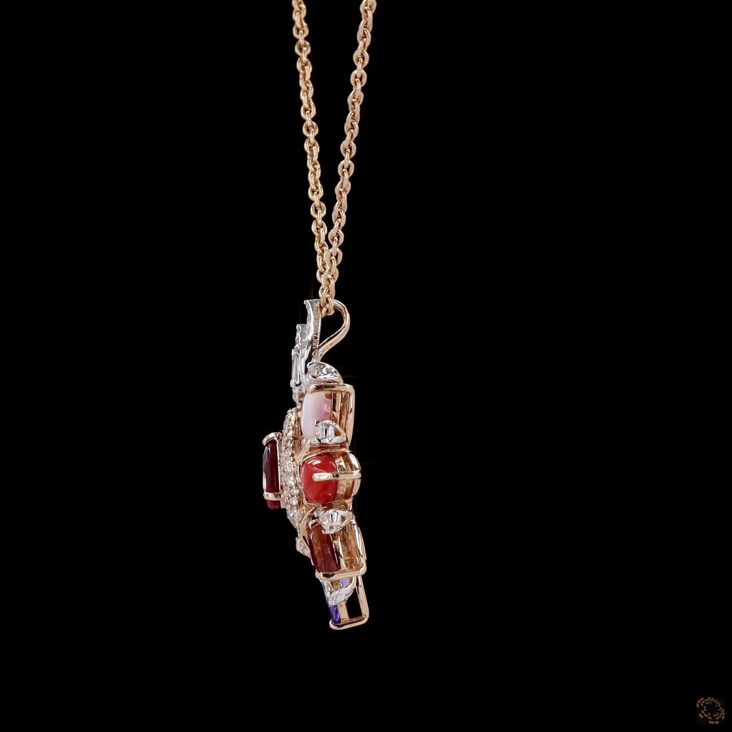 Navratna Stone Diamond Pendant in 18KT Rose Gold