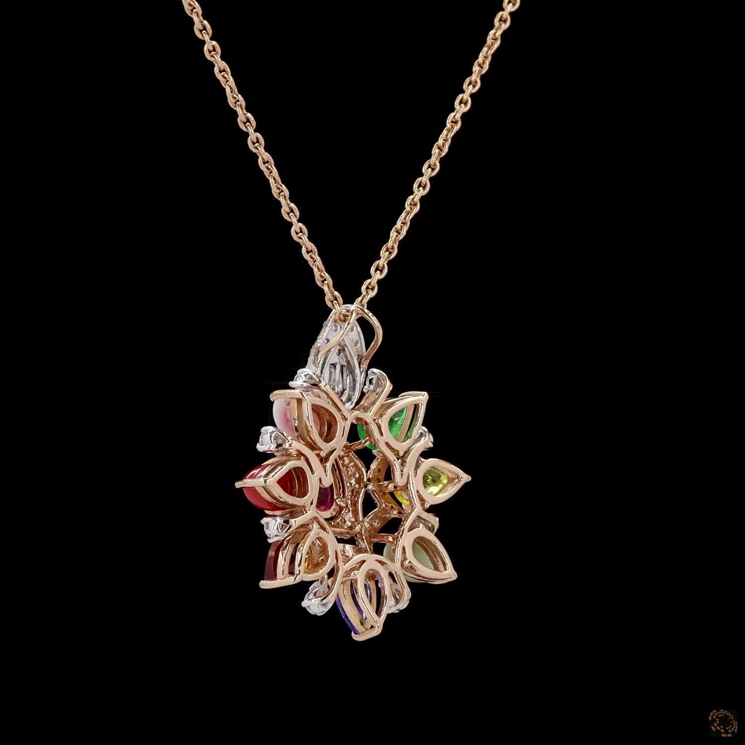 Navratna Stone Diamond Pendant in 18KT Rose Gold