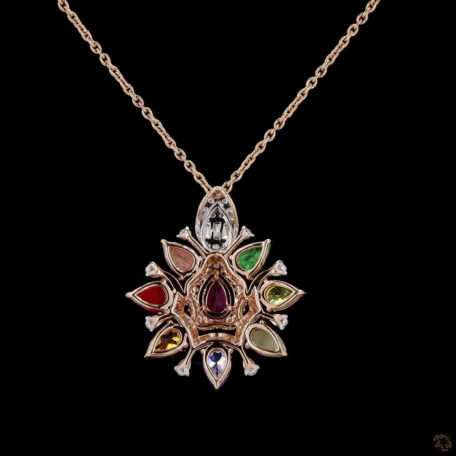 Navratna Stone Diamond Pendant in 18KT Rose Gold