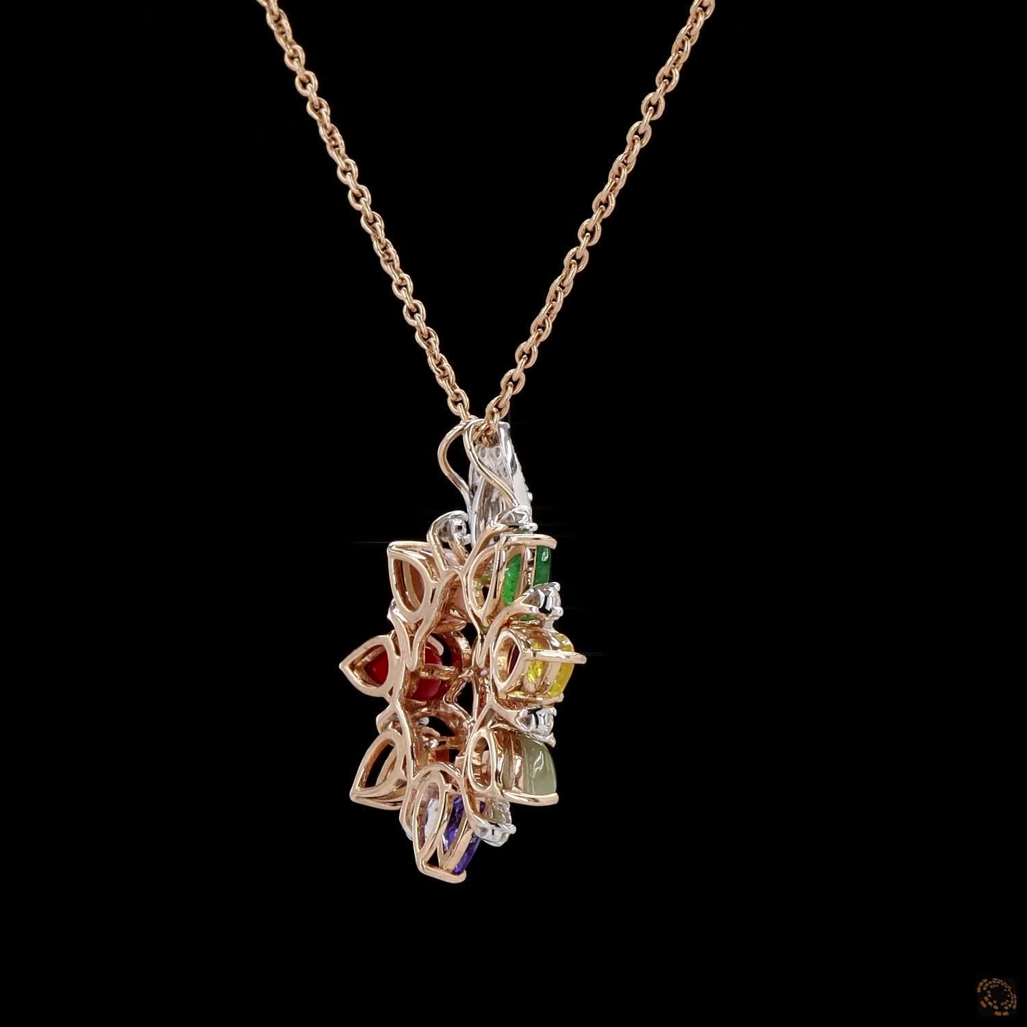 Navratna Stone Diamond Pendant in 18KT Rose Gold