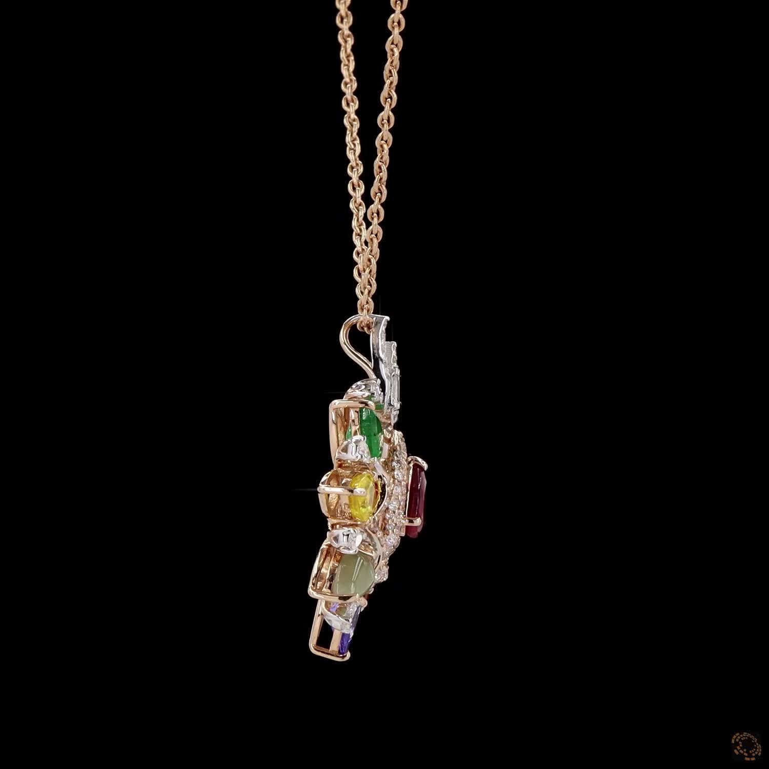 Navratna Stone Diamond Pendant in 18KT Rose Gold