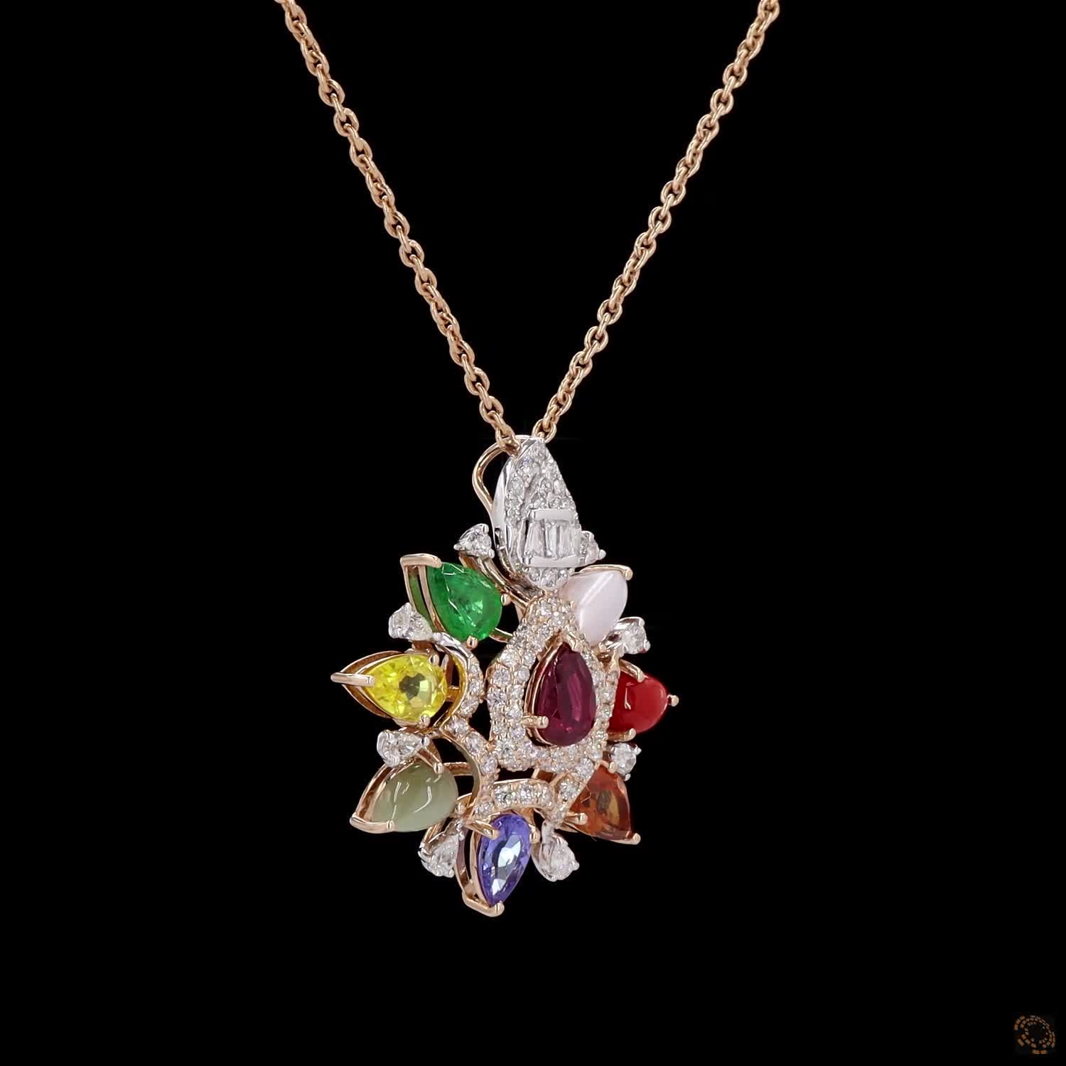 Navratna Stone Diamond Pendant in 18KT Rose Gold