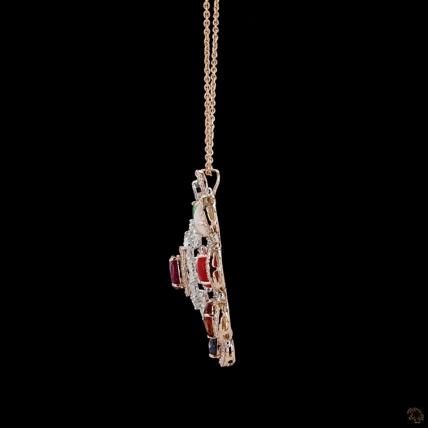 Navratna Stone Diamond Pendant in 18KT Rose Gold