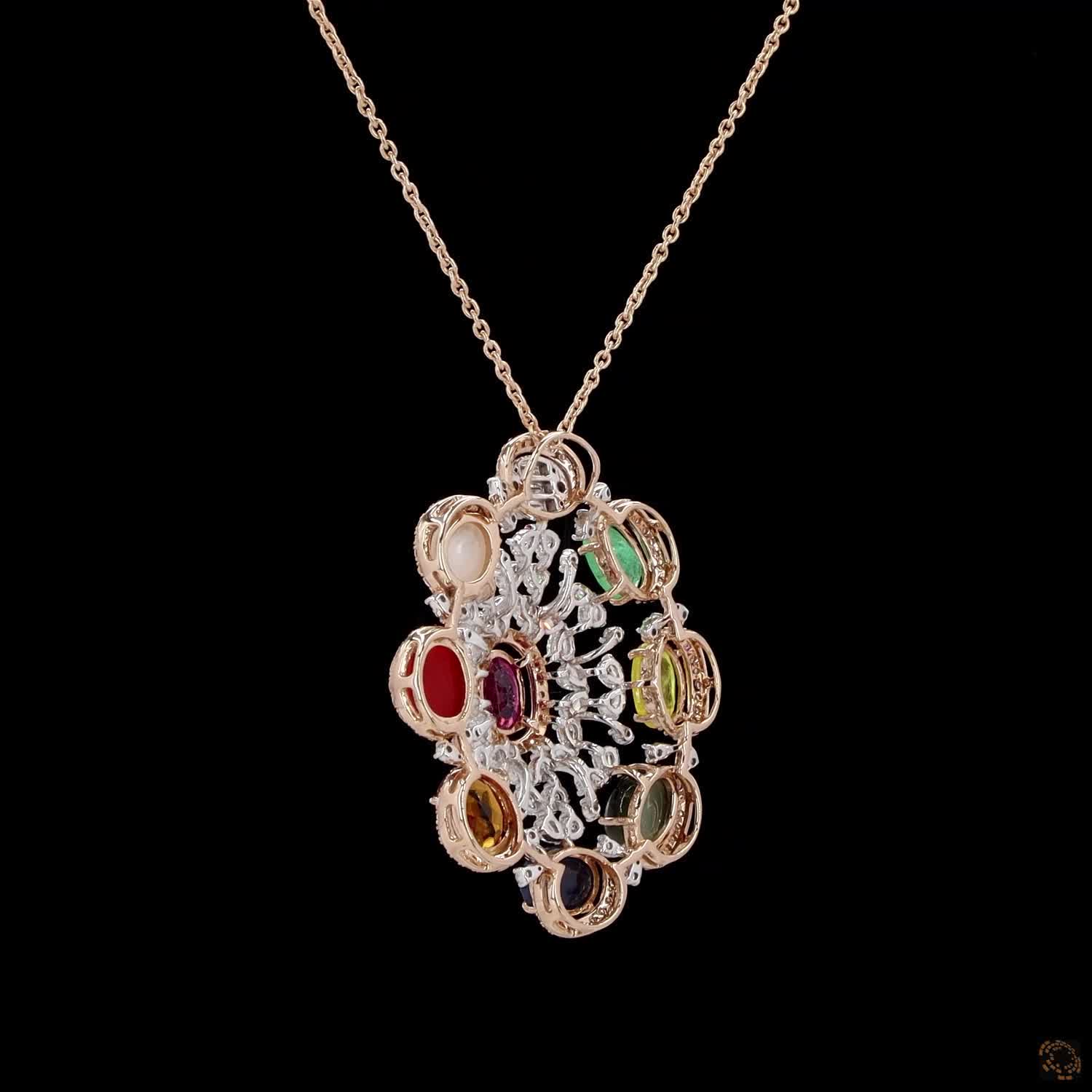 Navratna Stone Diamond Pendant in 18KT Rose Gold