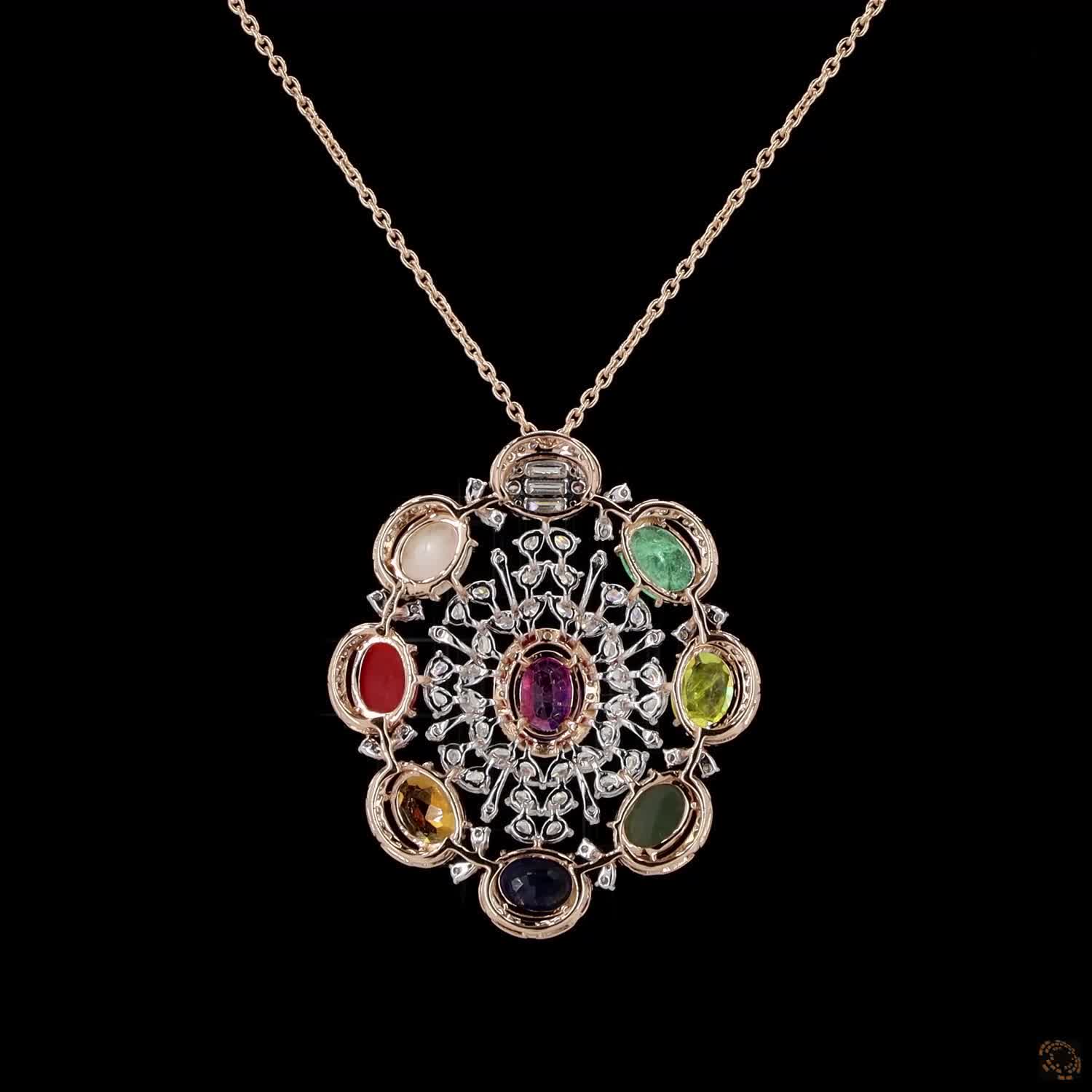 Navratna Stone Diamond Pendant in 18KT Rose Gold