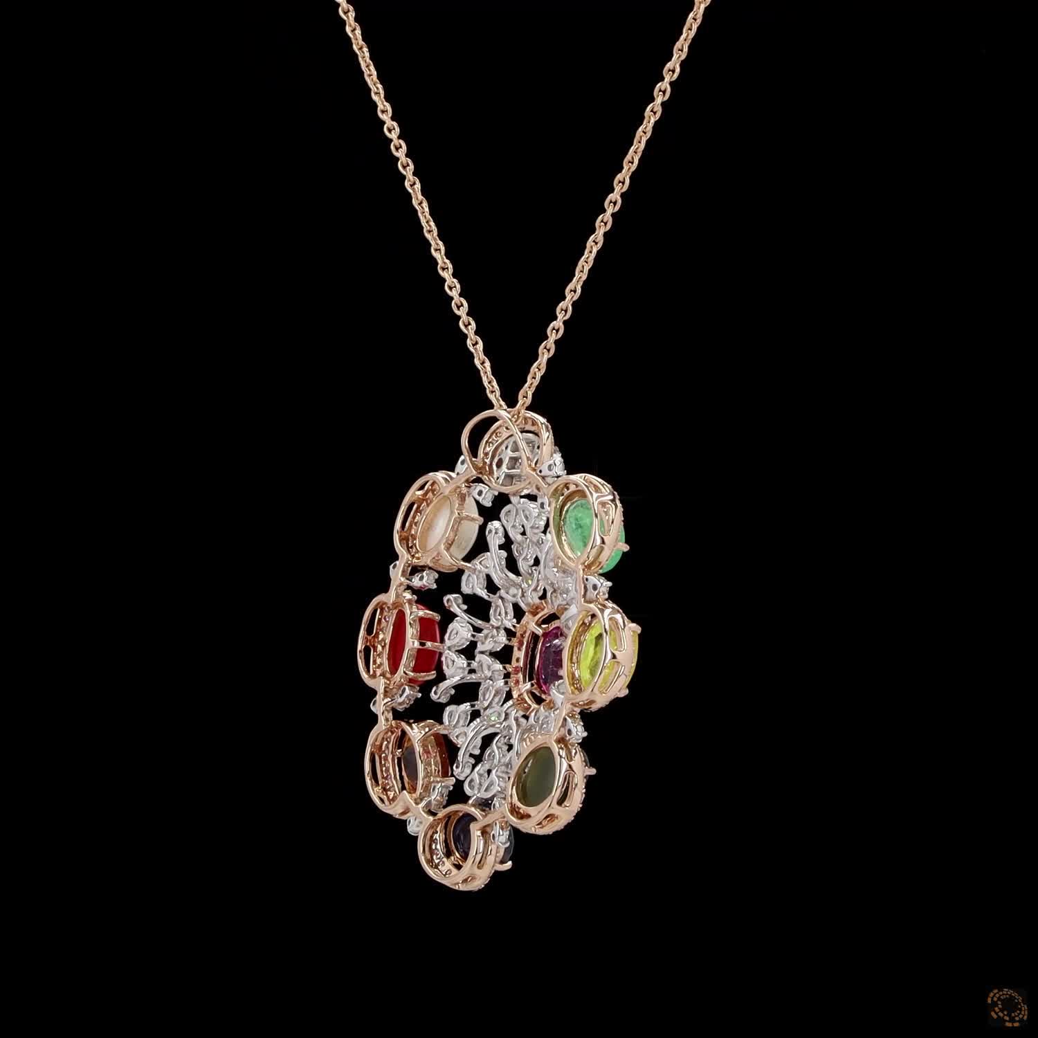 Navratna Stone Diamond Pendant in 18KT Rose Gold