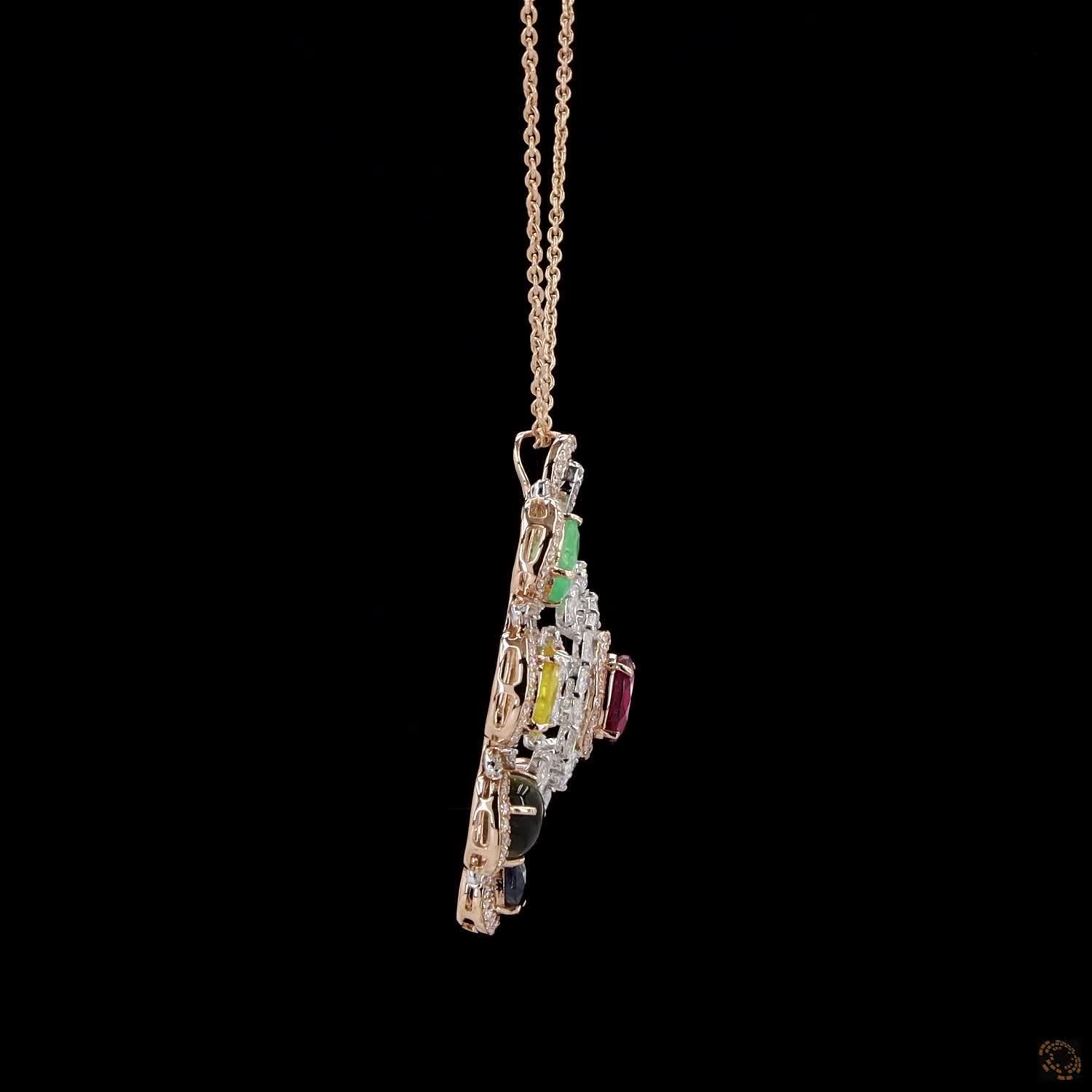 Navratna Stone Diamond Pendant in 18KT Rose Gold