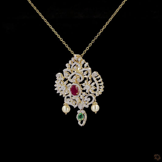 Emerald & Ruby Diamond Pendant in 18KT Yellow Gold