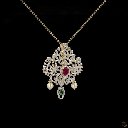 Emerald & Ruby Diamond Pendant in 18KT Yellow Gold