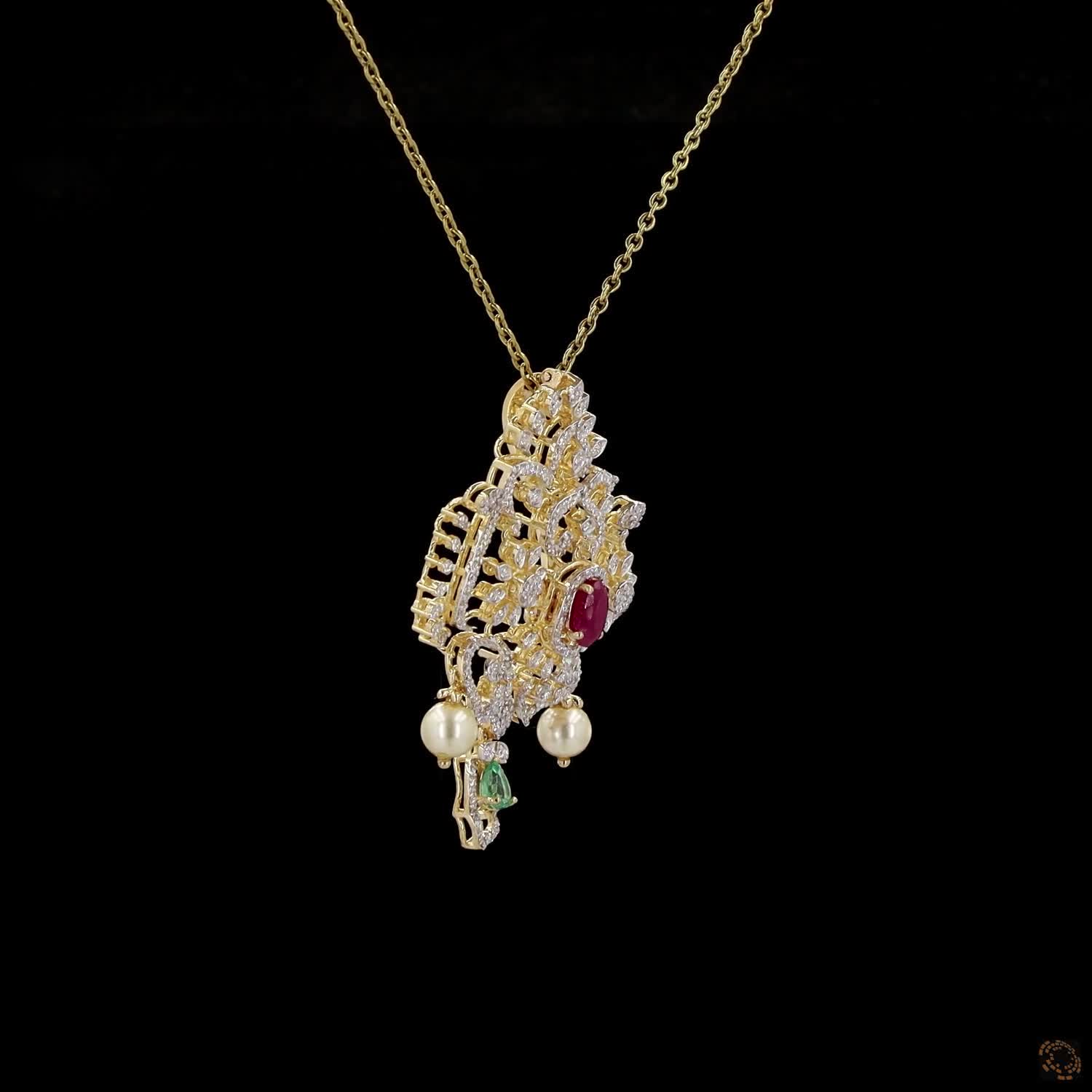 Emerald & Ruby Diamond Pendant in 18KT Yellow Gold