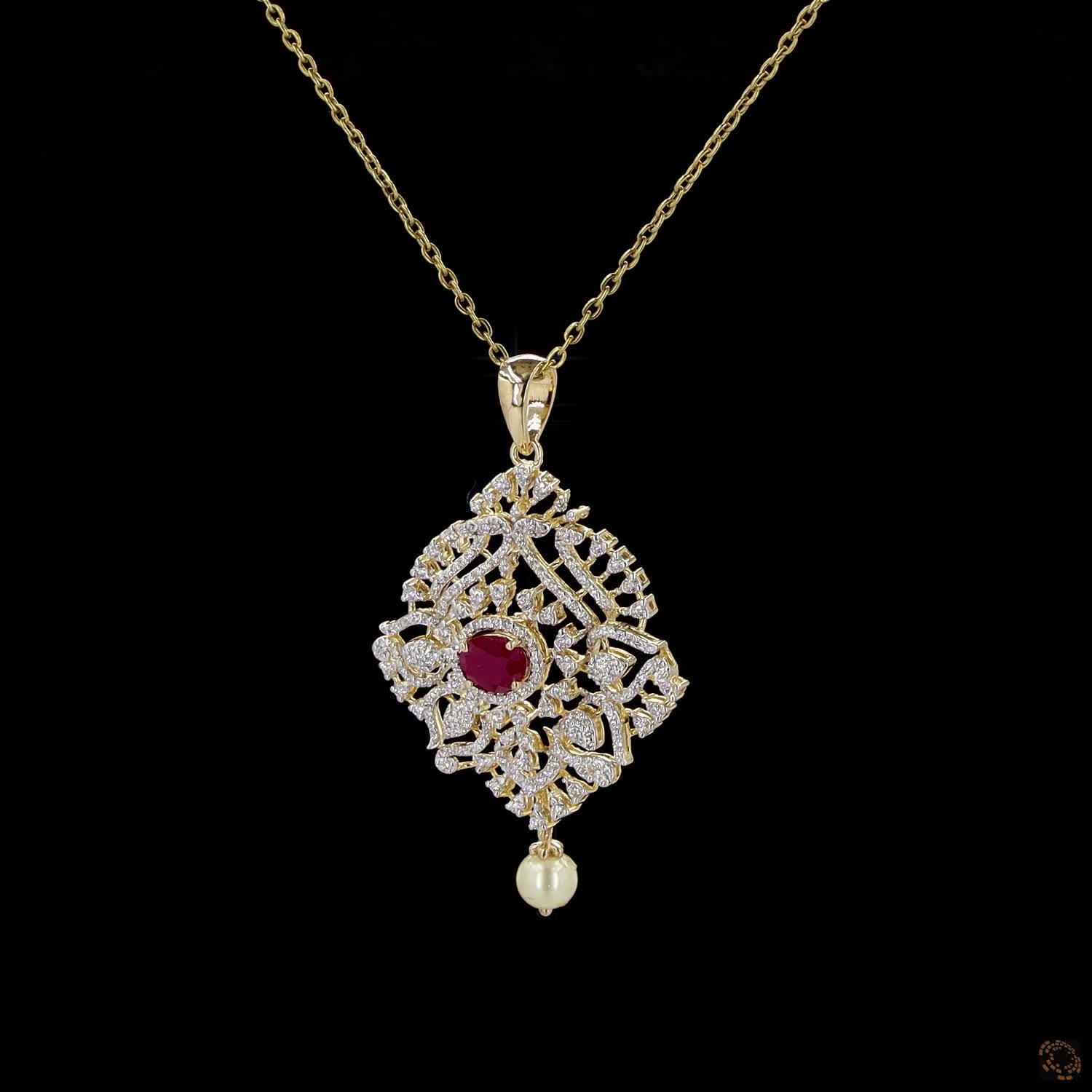 Emerald & Ruby Diamond Pendant in 18KT Yellow Gold