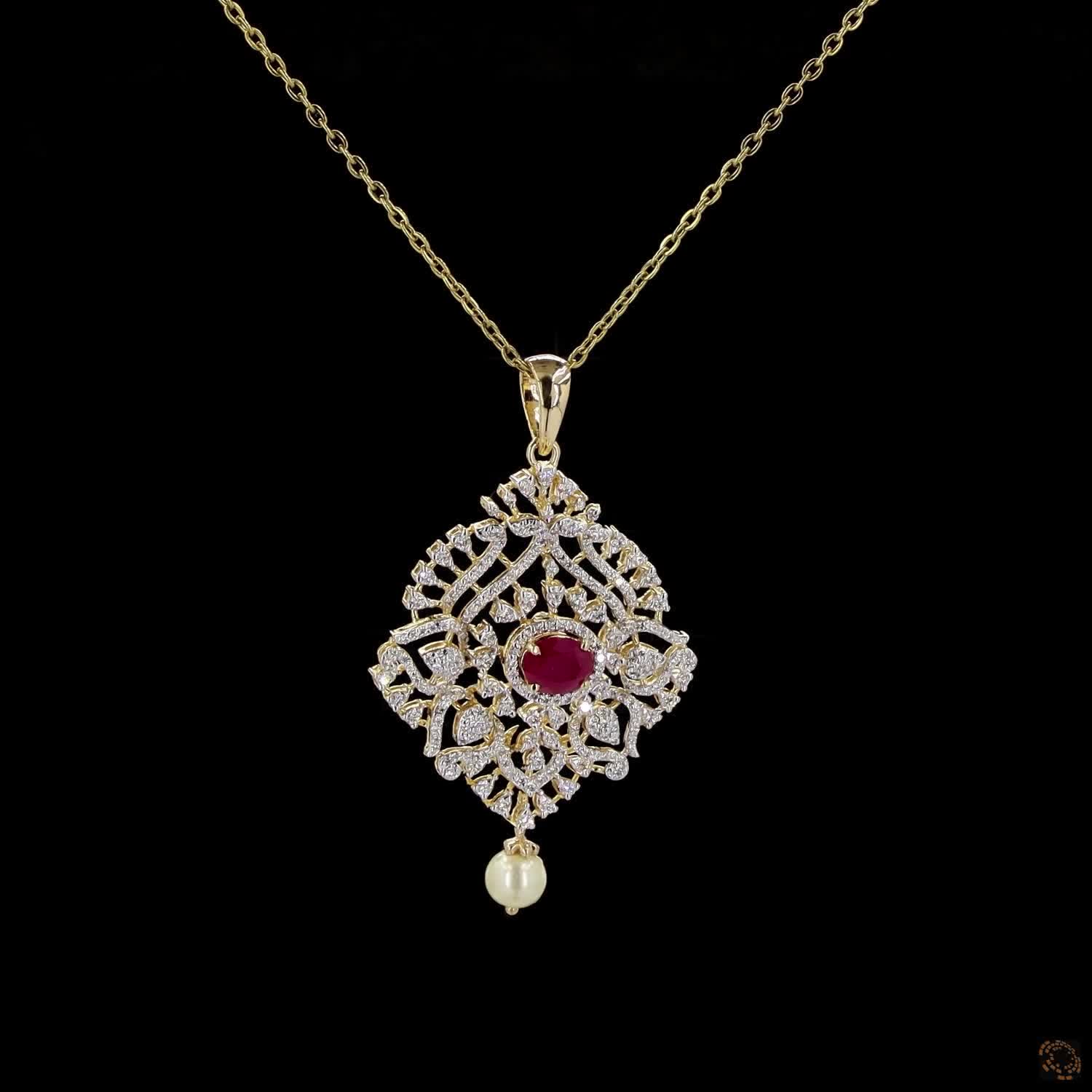 Emerald & Ruby Diamond Pendant in 18KT Yellow Gold