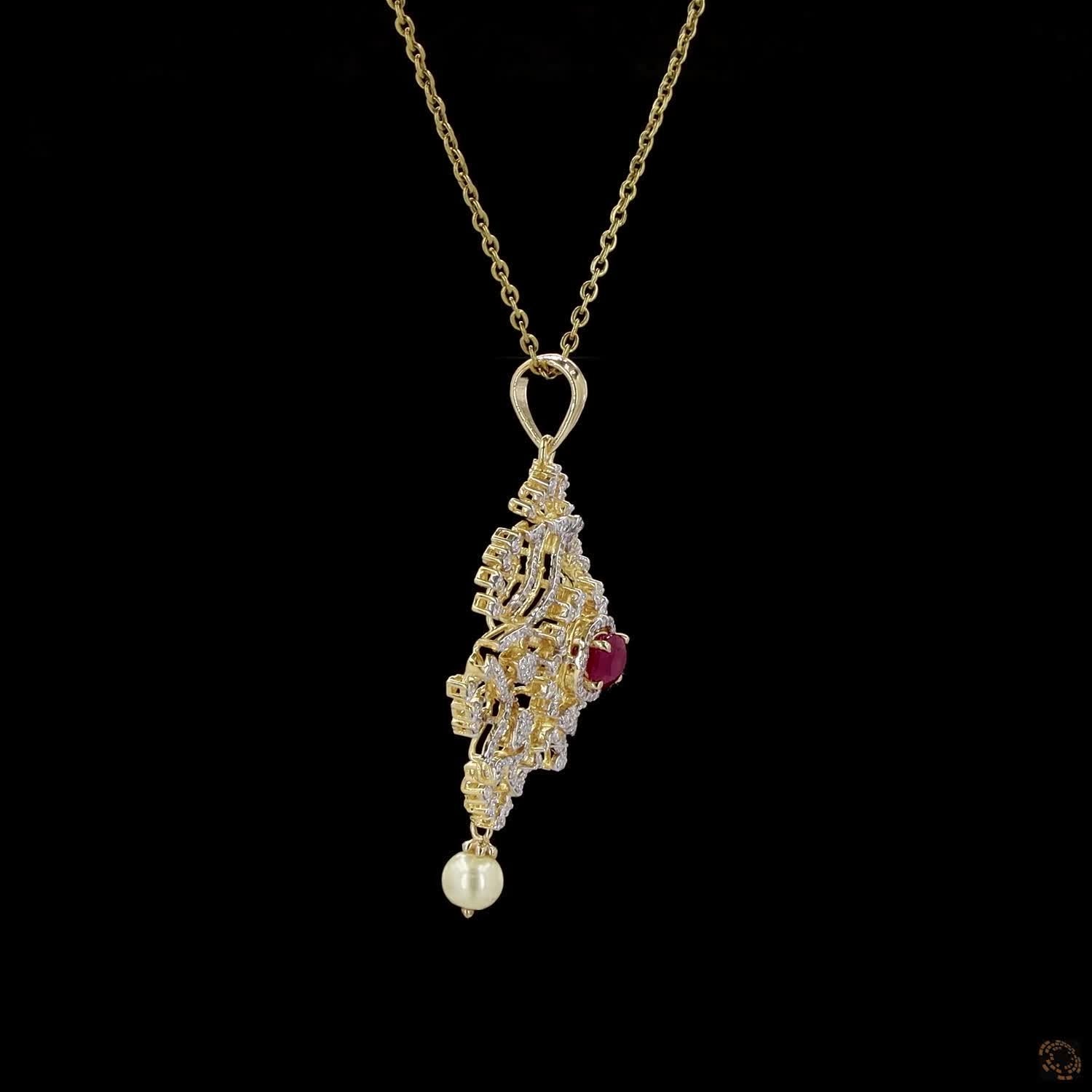 Emerald & Ruby Diamond Pendant in 18KT Yellow Gold