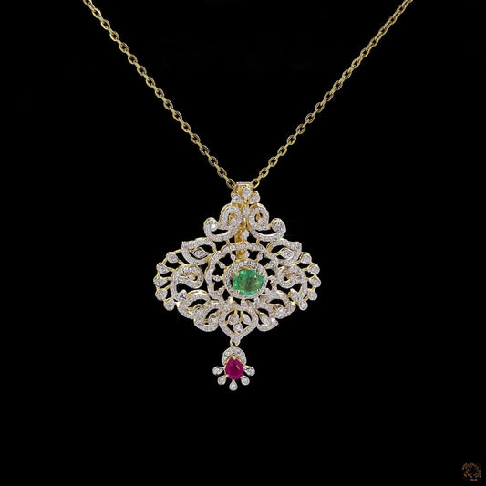 Emerald & Ruby Diamond Pendant in 18KT Yellow Gold
