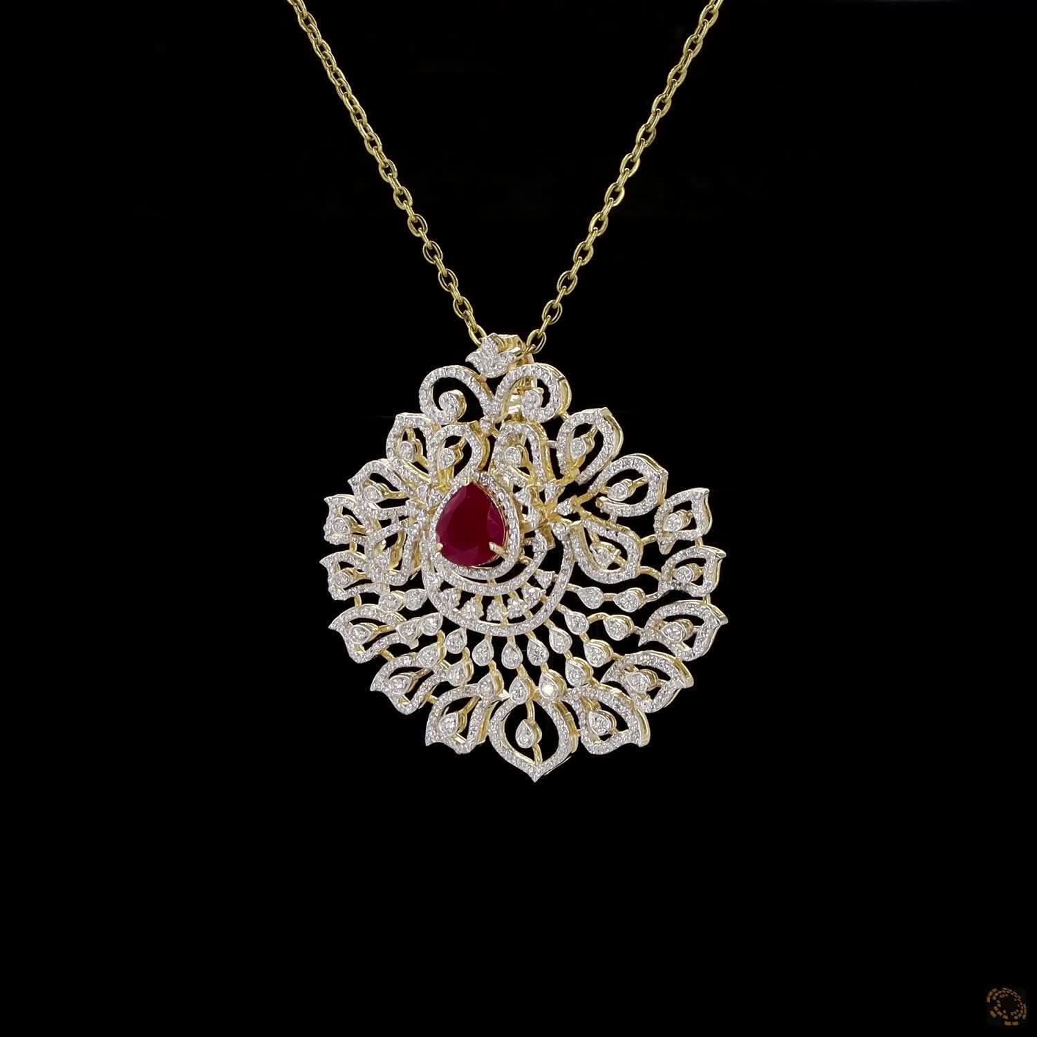Emerald & Ruby Diamond Pendant in 18KT Yellow Gold