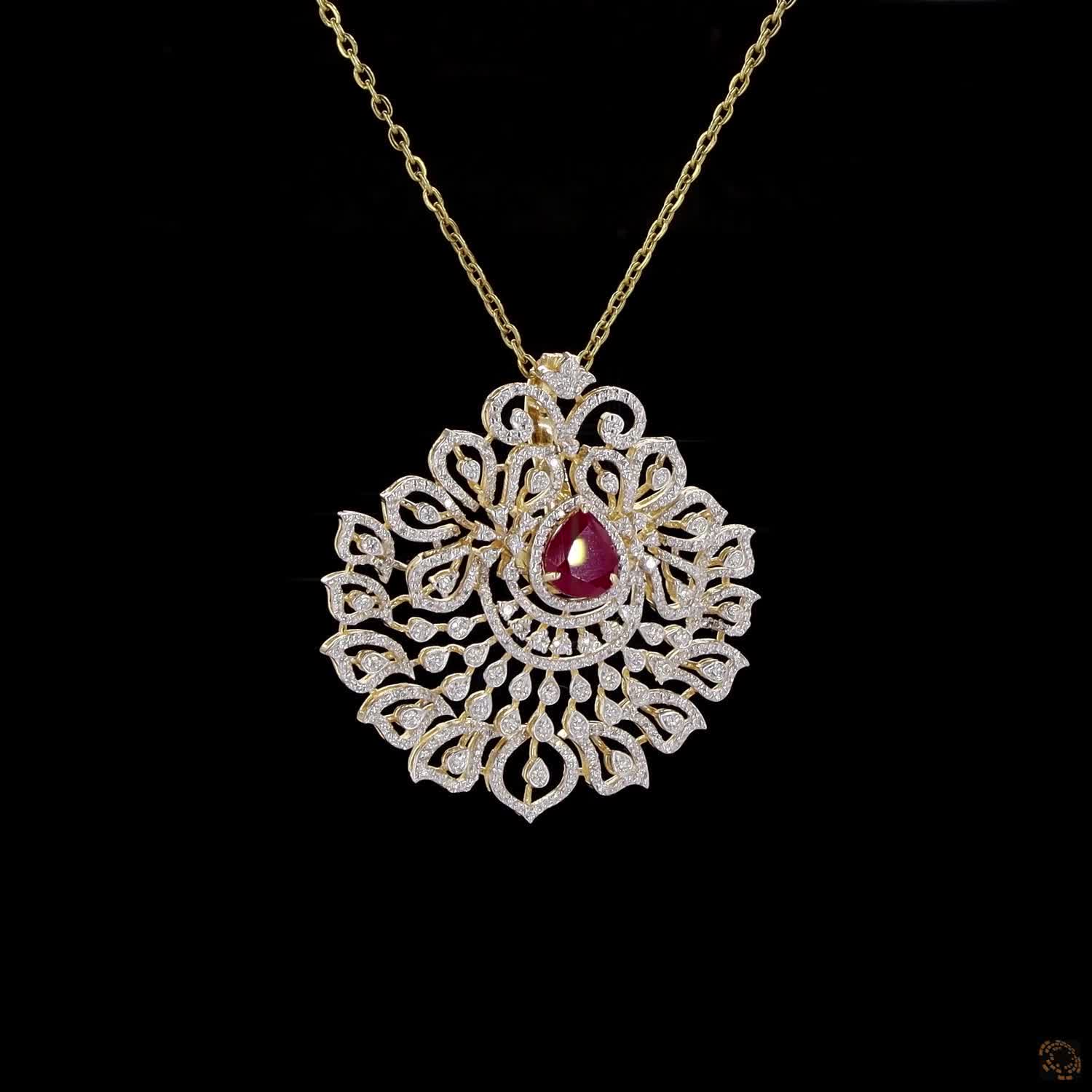Emerald & Ruby Diamond Pendant in 18KT Yellow Gold