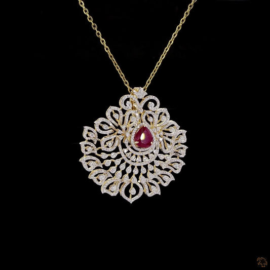 Emerald & Ruby Diamond Pendant in 18KT Yellow Gold