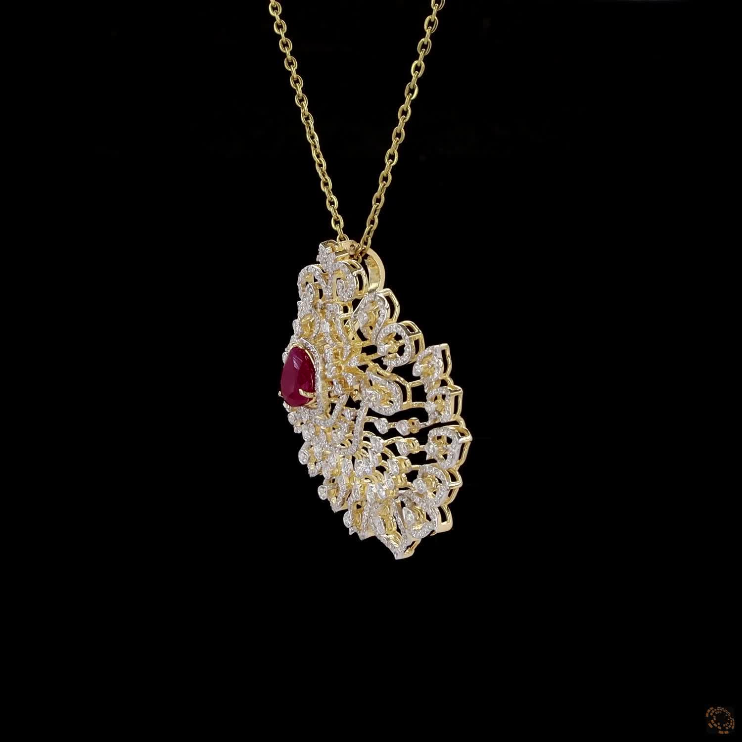 Emerald & Ruby Diamond Pendant in 18KT Yellow Gold