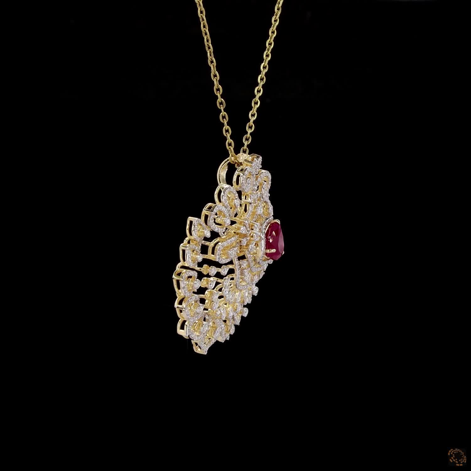 Emerald & Ruby Diamond Pendant in 18KT Yellow Gold
