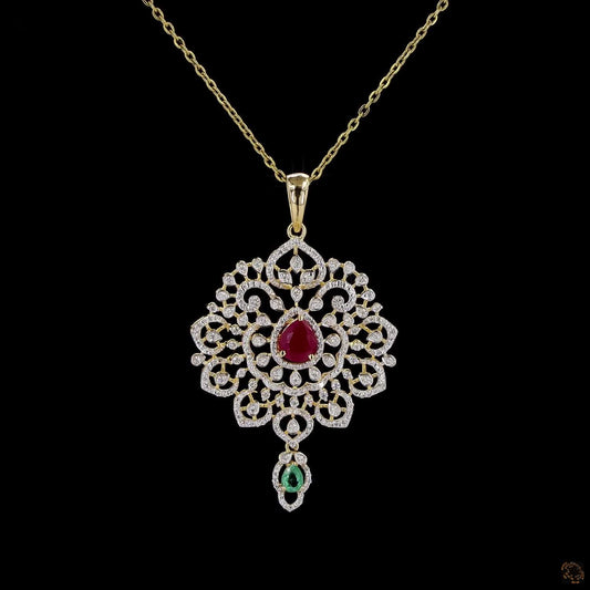 Emerald & Ruby Diamond Pendant in 18KT Yellow Gold