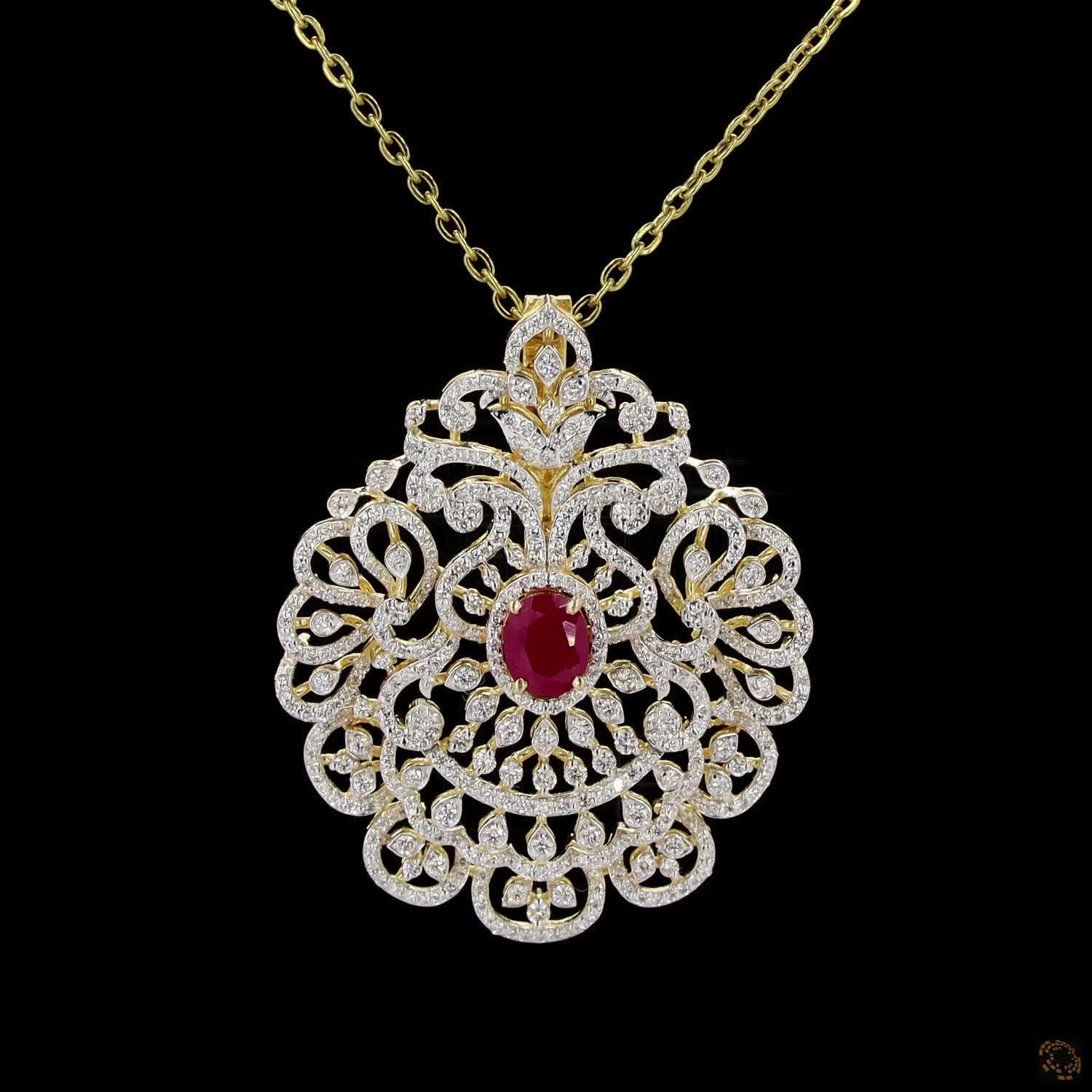 Emerald & Ruby Diamond Pendant in 18KT Yellow Gold