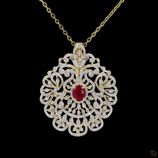 Emerald & Ruby Diamond Pendant in 18KT Yellow Gold