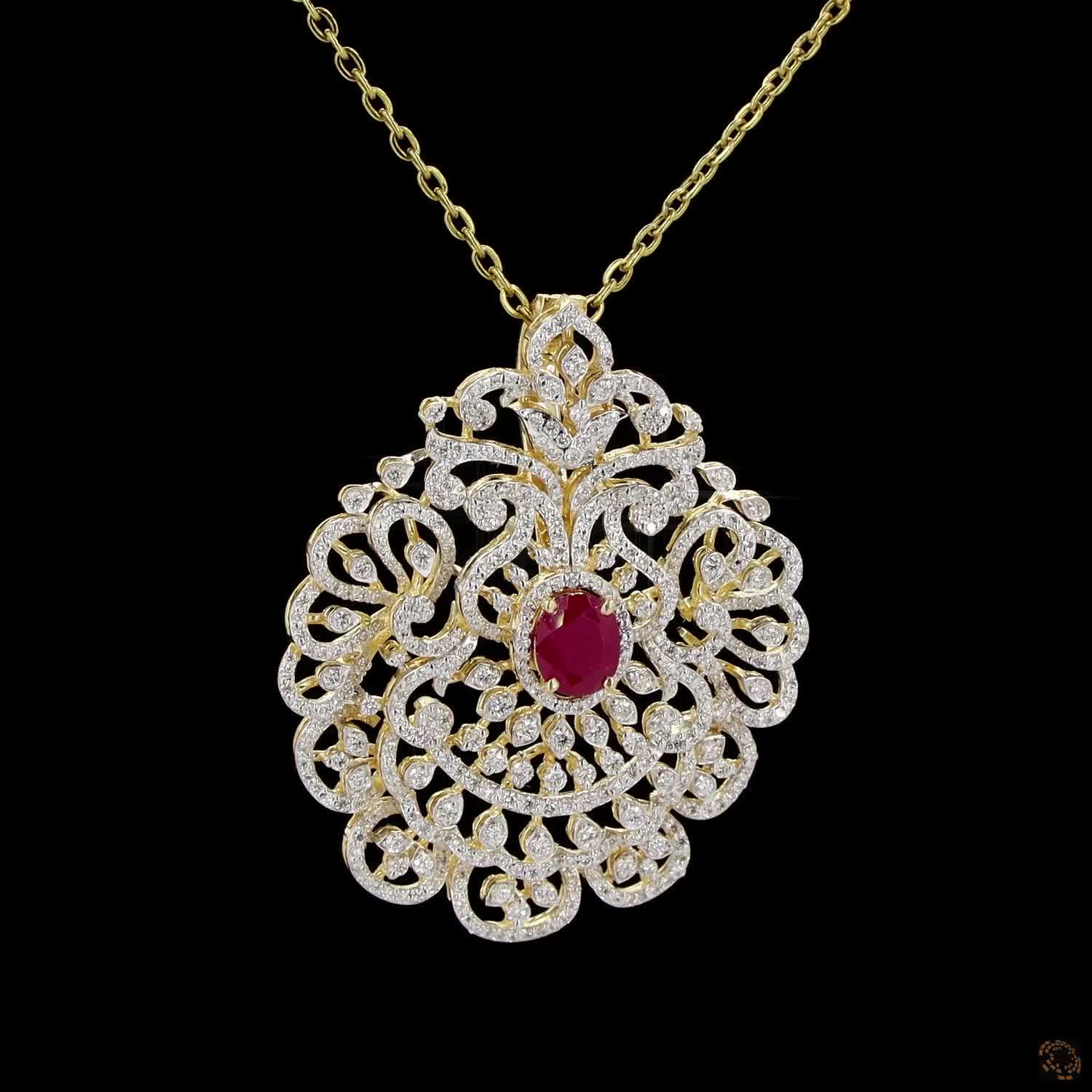 Emerald & Ruby Diamond Pendant in 18KT Yellow Gold