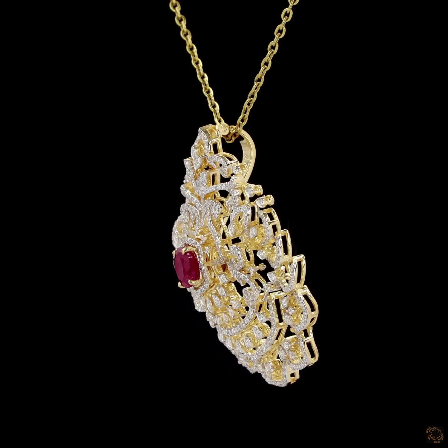 Emerald & Ruby Diamond Pendant in 18KT Yellow Gold