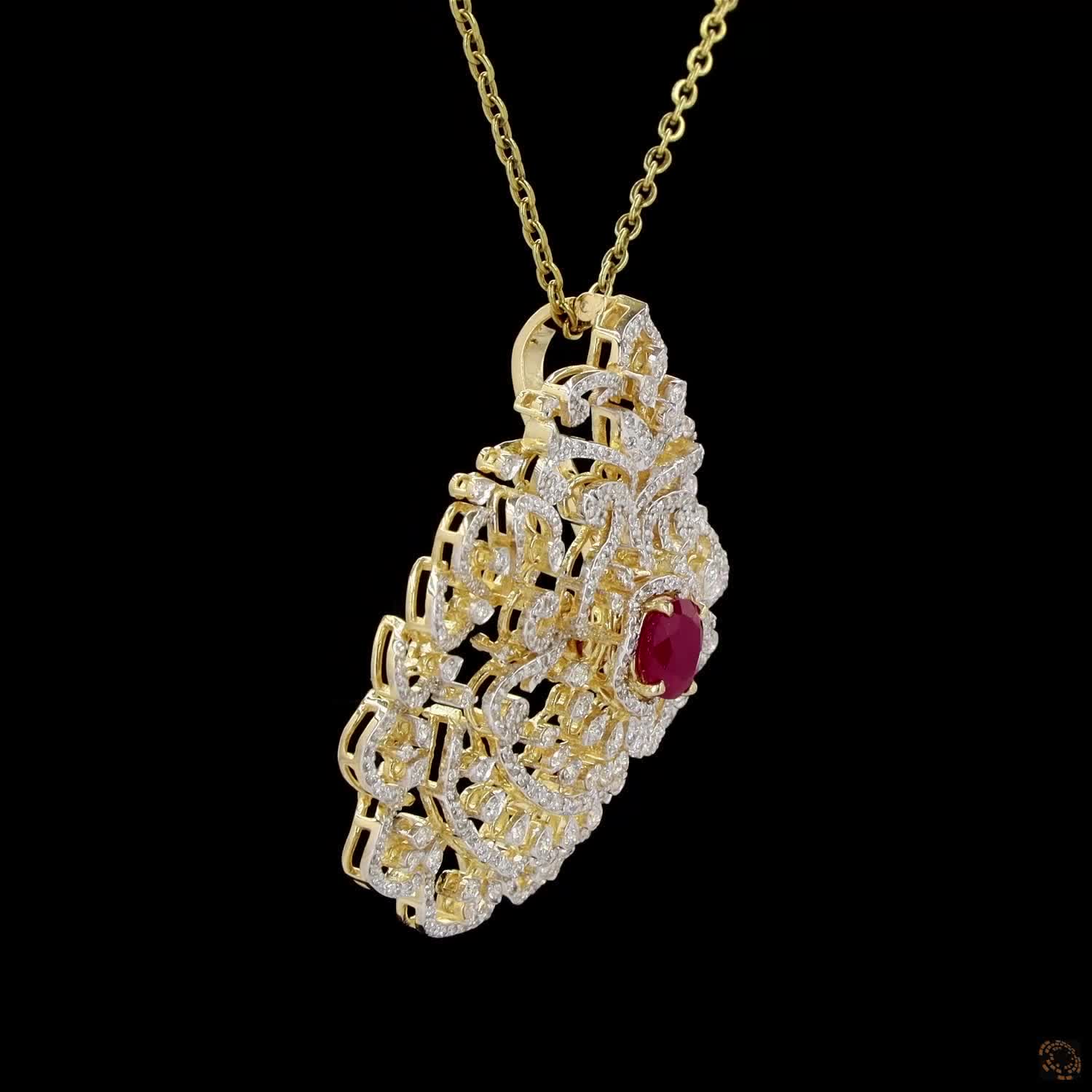 Emerald & Ruby Diamond Pendant in 18KT Yellow Gold