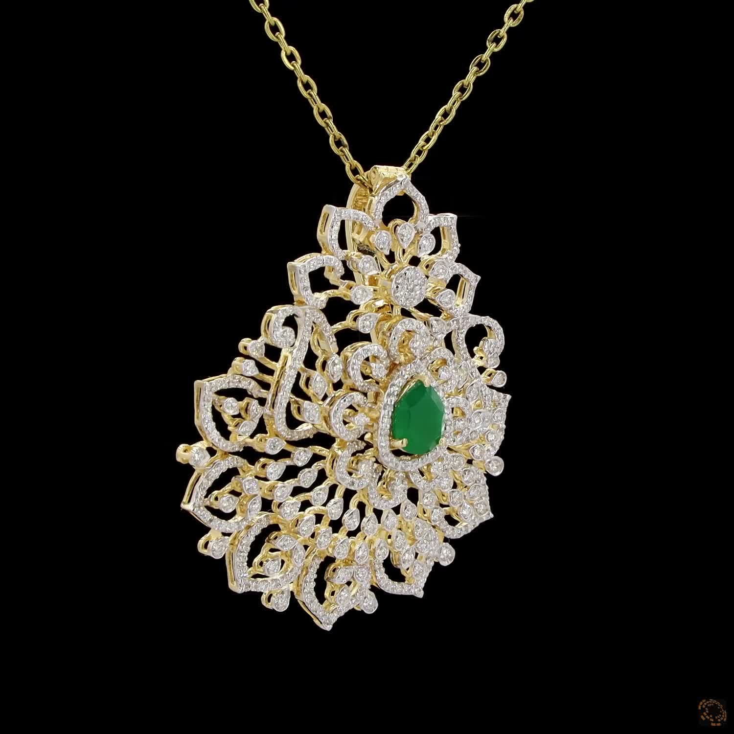 Emerald & Ruby Diamond Pendant in 18KT Yellow Gold