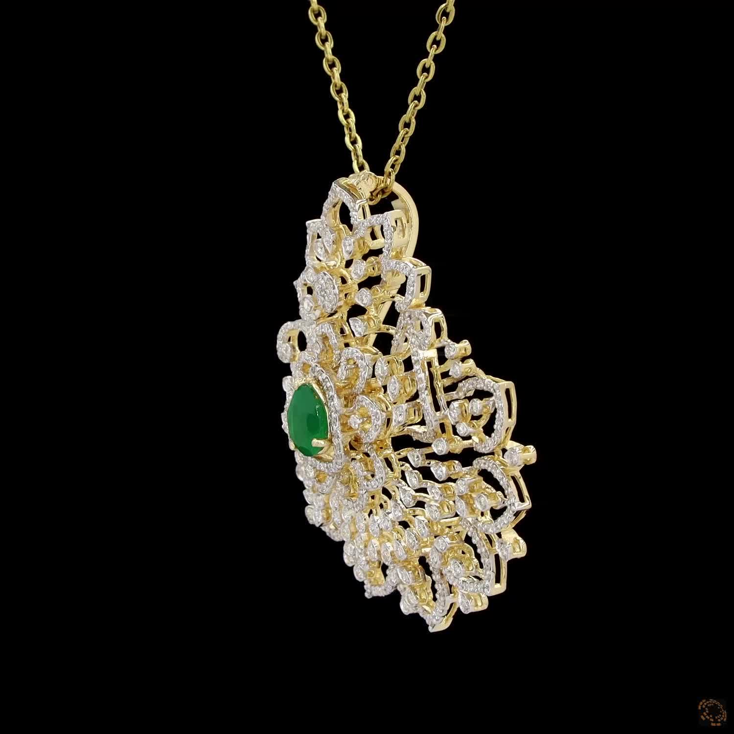 Emerald & Ruby Diamond Pendant in 18KT Yellow Gold